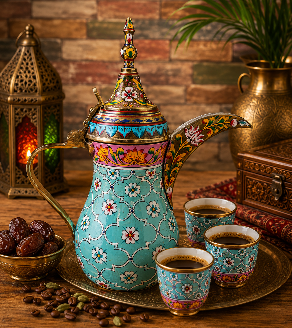 Habibi: Hand-Painted Brass Coffee Pot Dallah