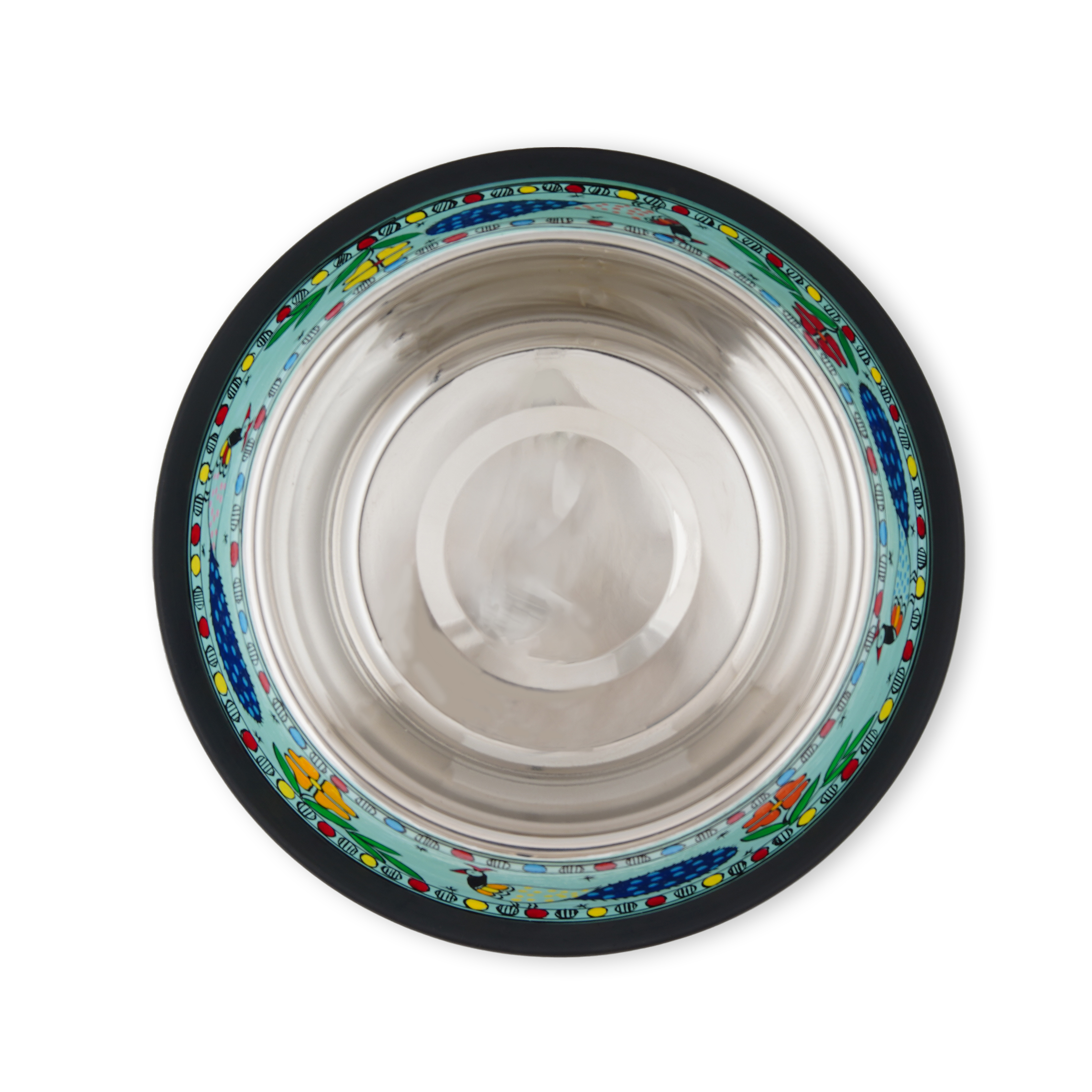 Hand Painted Dog Food Bowl: Sea Green Peacock