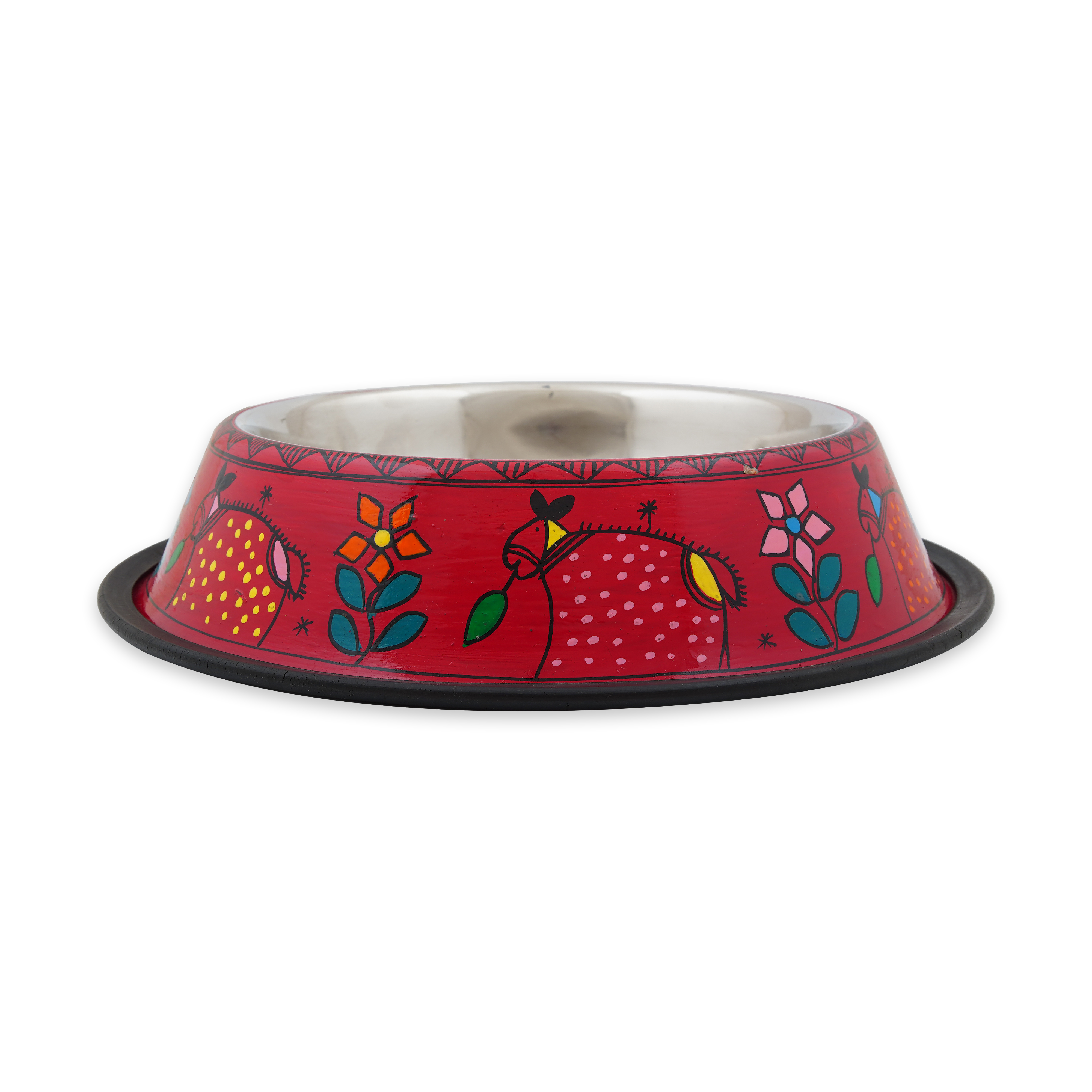 Hand Painted Pet Food Bowl: Red Animal