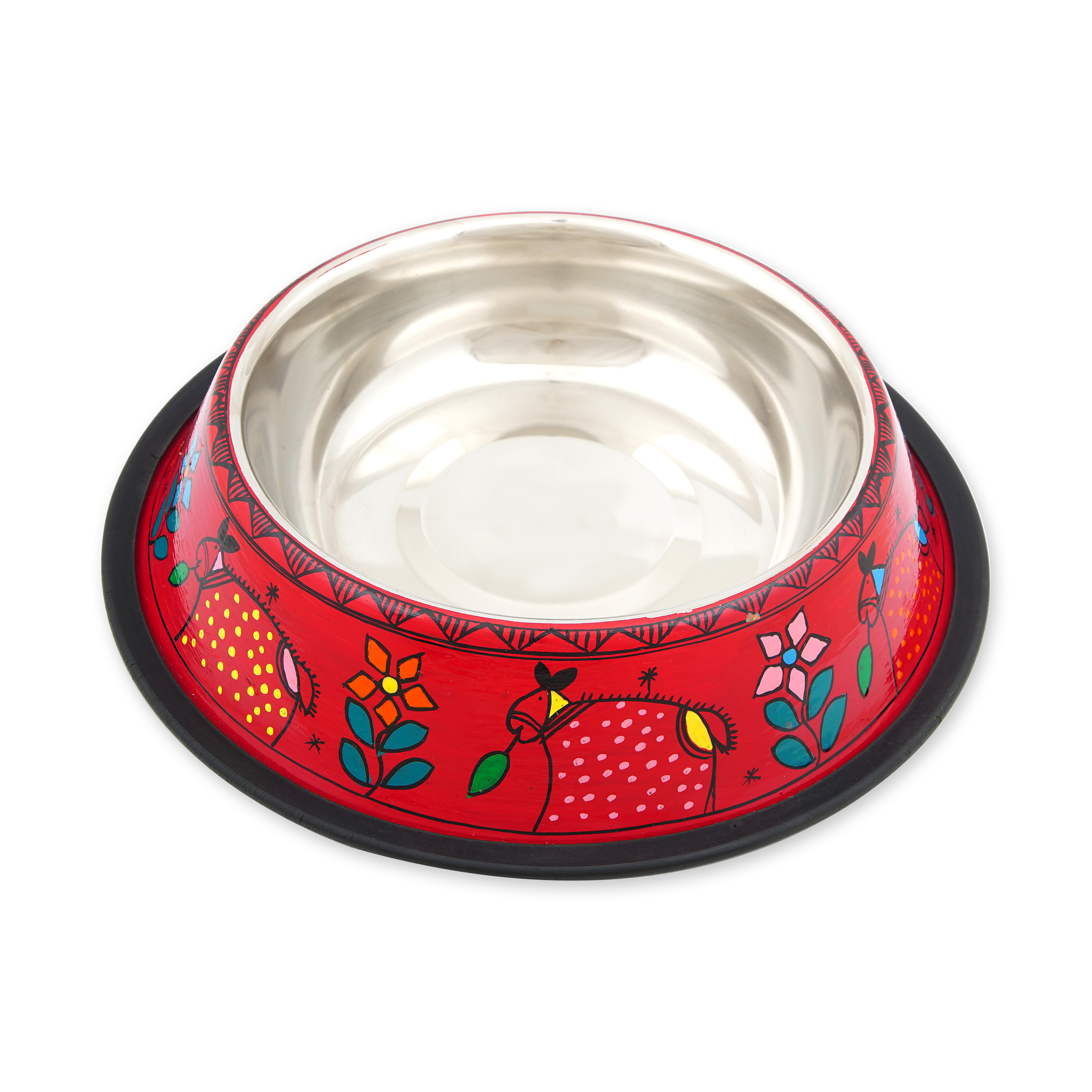 Hand Painted Pet Food Bowl: Red Animal