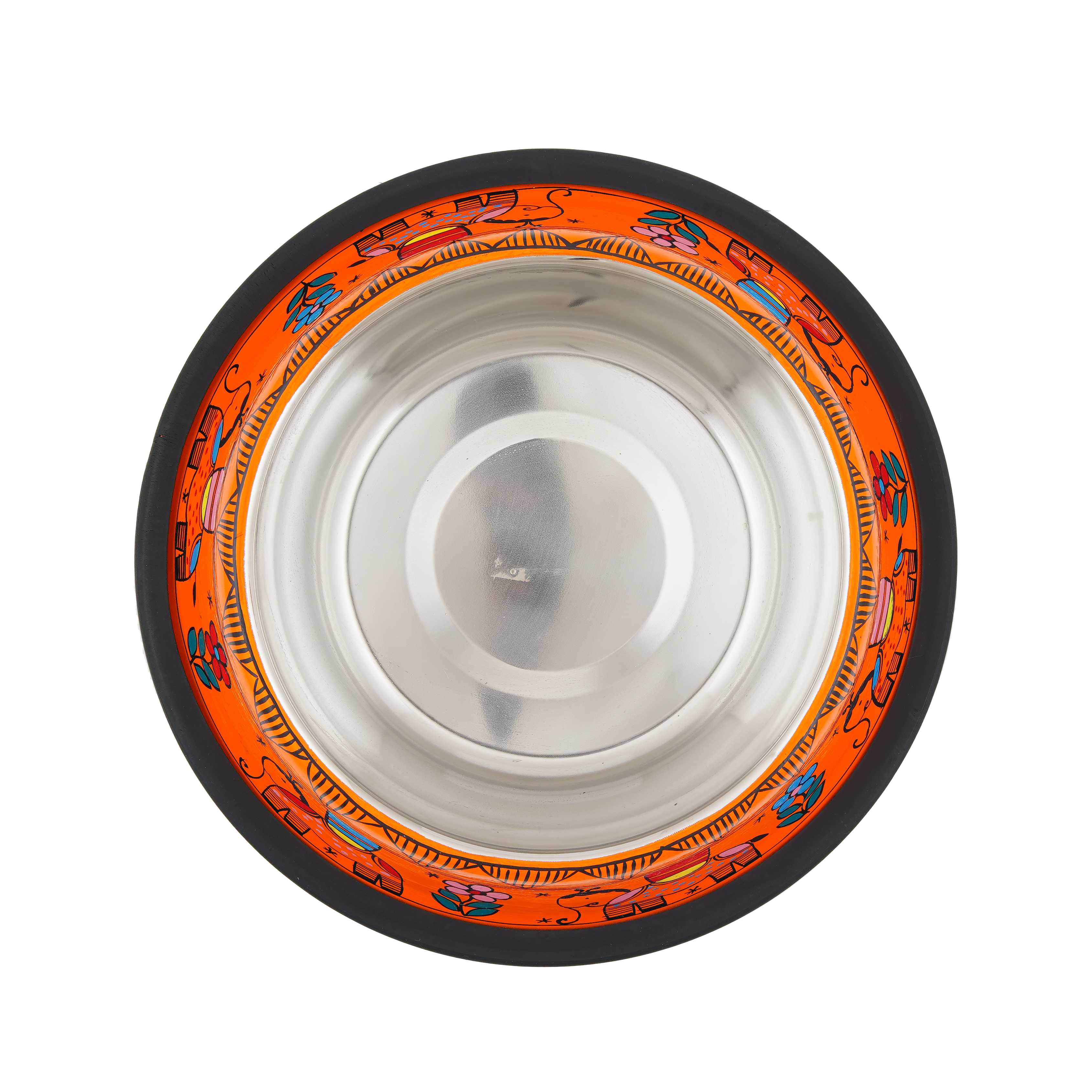 Hand Painted Pet Food Bowl: Orange Elephant
