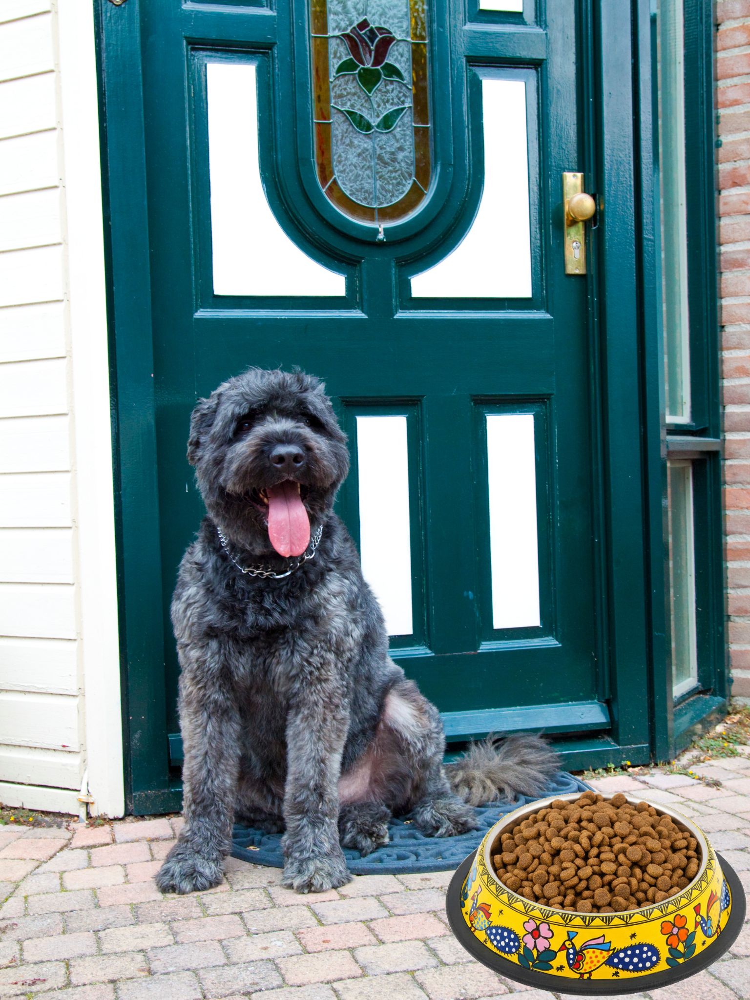 Hand Painted Pet Food Bowl: Yellow Folk Art Peacock