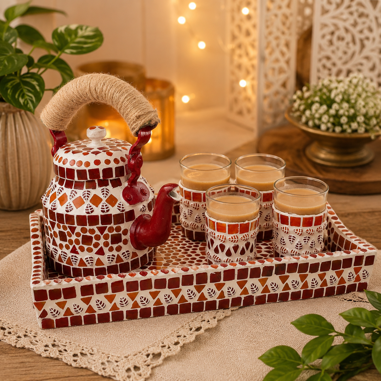 Mosaic Tea set: Red