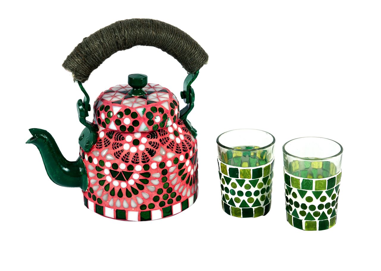 Hand Painted Tea Set: Pink & Green
