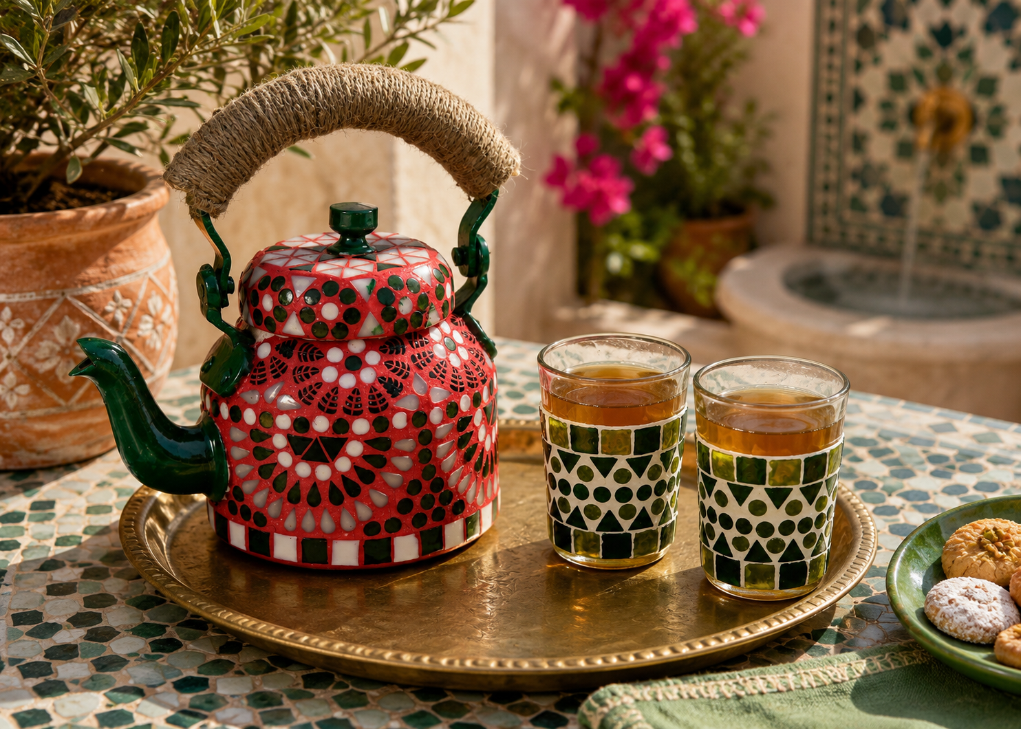 Hand Painted Tea Set: Pink & Green