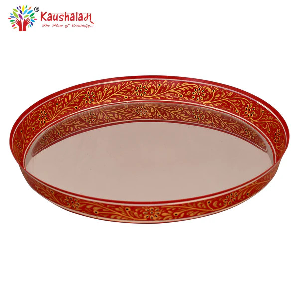 Red Hand Painted Steel Dinner Set 36 Pieces | Dinner Plate, Quarter plate, Bowl, Glass, Spoon- Fork