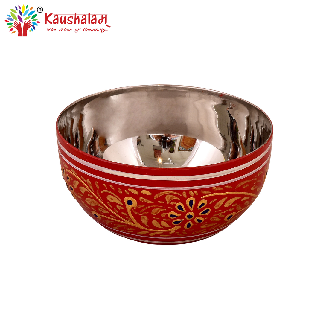 Red Hand Painted Steel Dinner Set 36 Pieces | Dinner Plate, Quarter plate, Bowl, Glass, Spoon- Fork