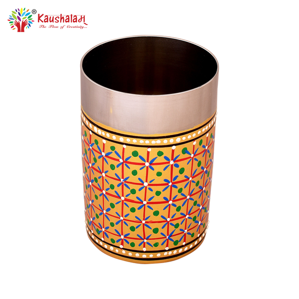 Gold Hand Painted Steel Dinner Set 36 Pieces | Dinner Plate, Quarter plate, Bowl, Glass, Spoon- Fork