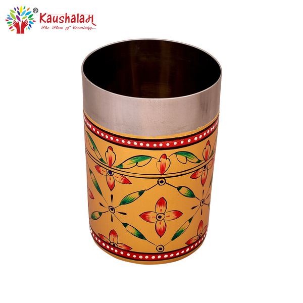 Gold Hand Painted Steel Dinner Set 36 Pieces | Dinner Plate, Quarter plate, Bowl, Glass, Spoon- Fork