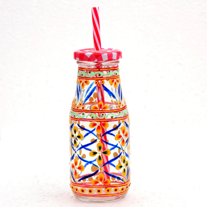 Hand Painted Juice Jar - Sipper- "Kesar" Set of 4 Bottles Hand Painted Juice Jar - Sipper- "Kesar" Set of 4 Bottles