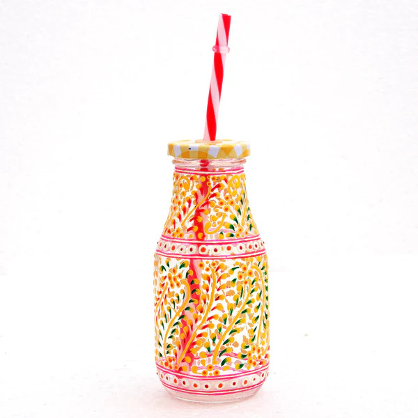 Hand Painted Juice Jar - Sipper- "Rhythm" Set of 4 Bottles Hand Painted Juice Jar - Sipper- "Rhythm" Set of 4 Bottles