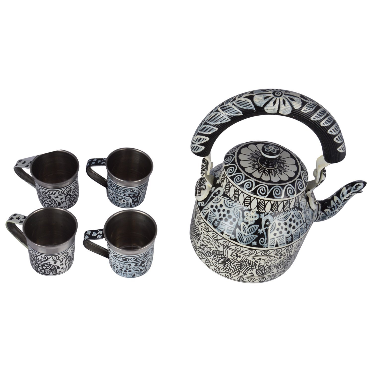 Kaushalam Tea kettle with cups : "Black & White tea kettle with 4 tea cups"