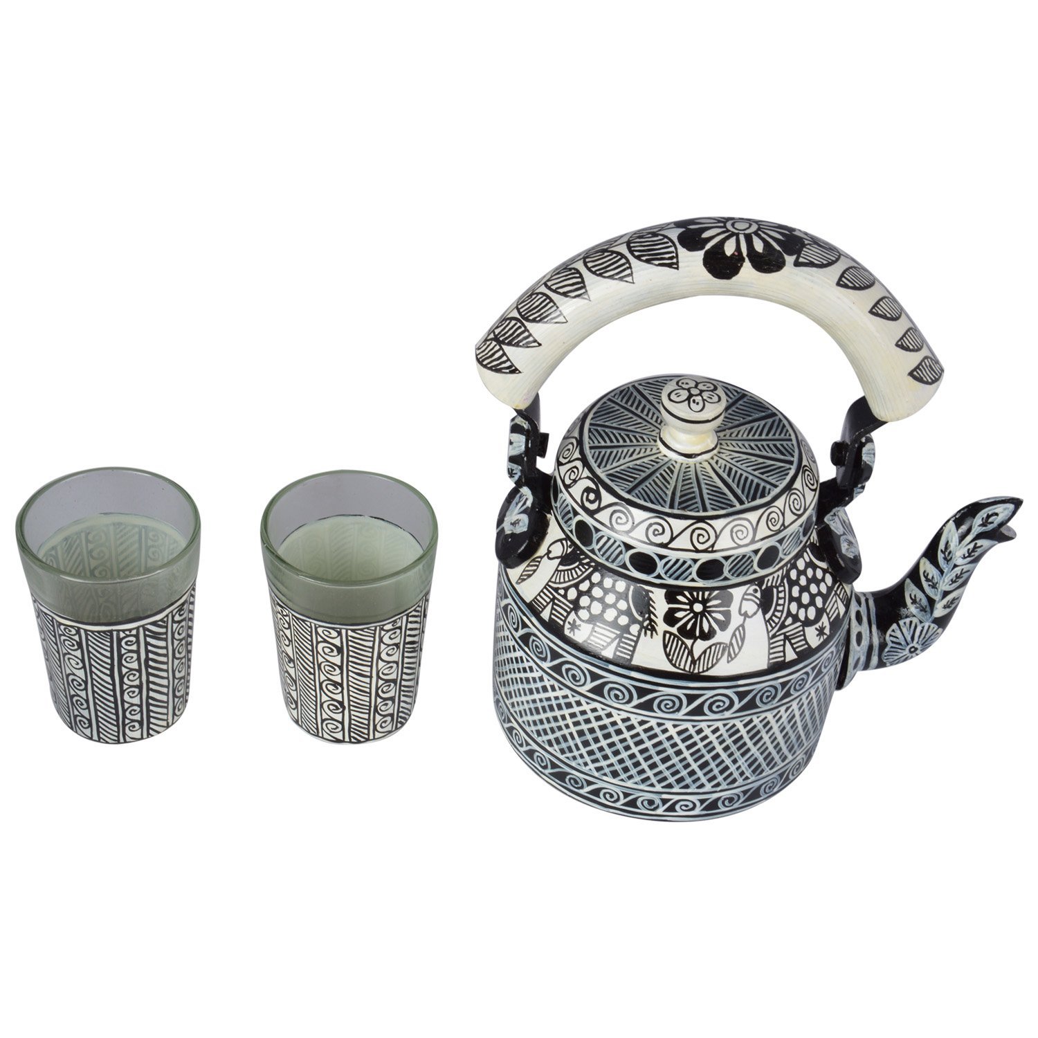 Kaushalam Tea kettle with glass: "Black & White teakettle with 2 tea glasses " Kaushalam Tea kettle with glass: "Black & White teakettle with 2 tea glasses "