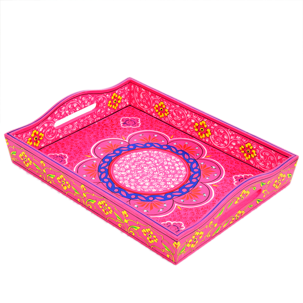 Kaushalam Hand Painted Tea set with tray & 2 Tea Glasses : FuchsiaEdit