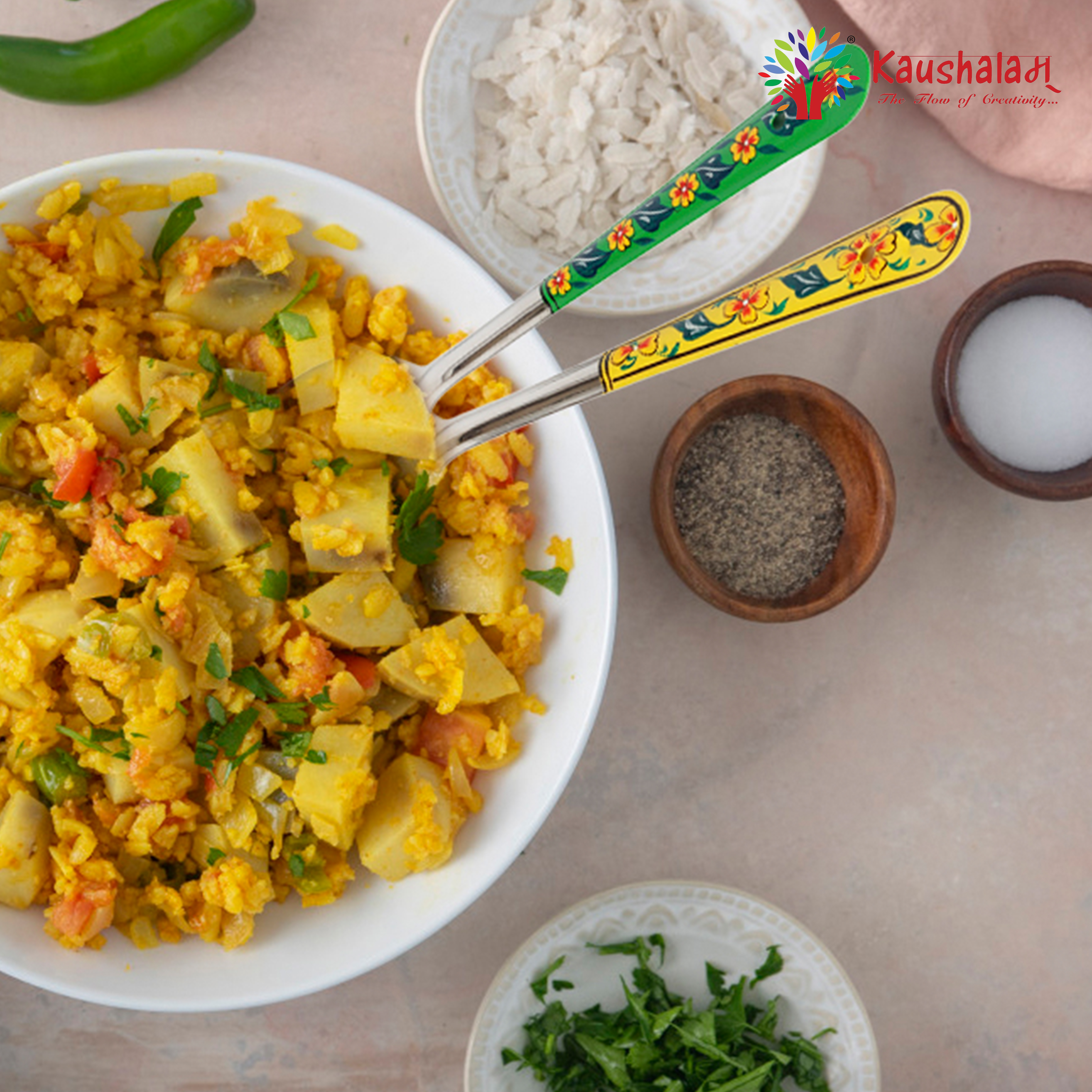 Hand Painted Serving Spoons - Set of 4 serving spoons, Multi Color, Flatware & Silverware Hand Painted Serving Spoons - Set of 4 serving spoons, Multi Color, Flatware & Silverware