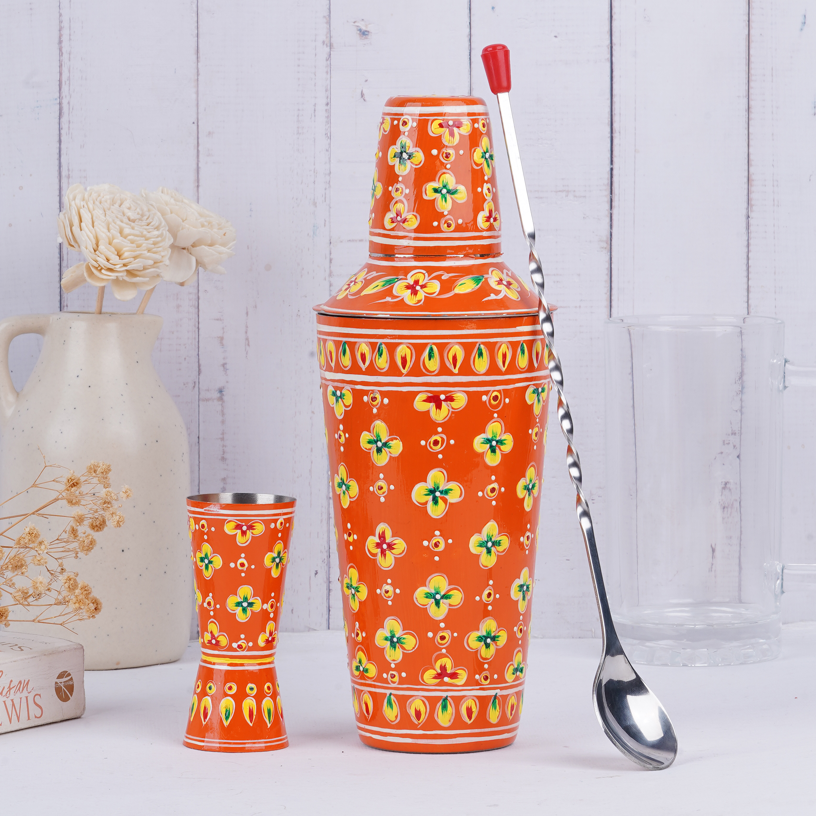 Hand Painted Cocktail Shaker Tangy Orange