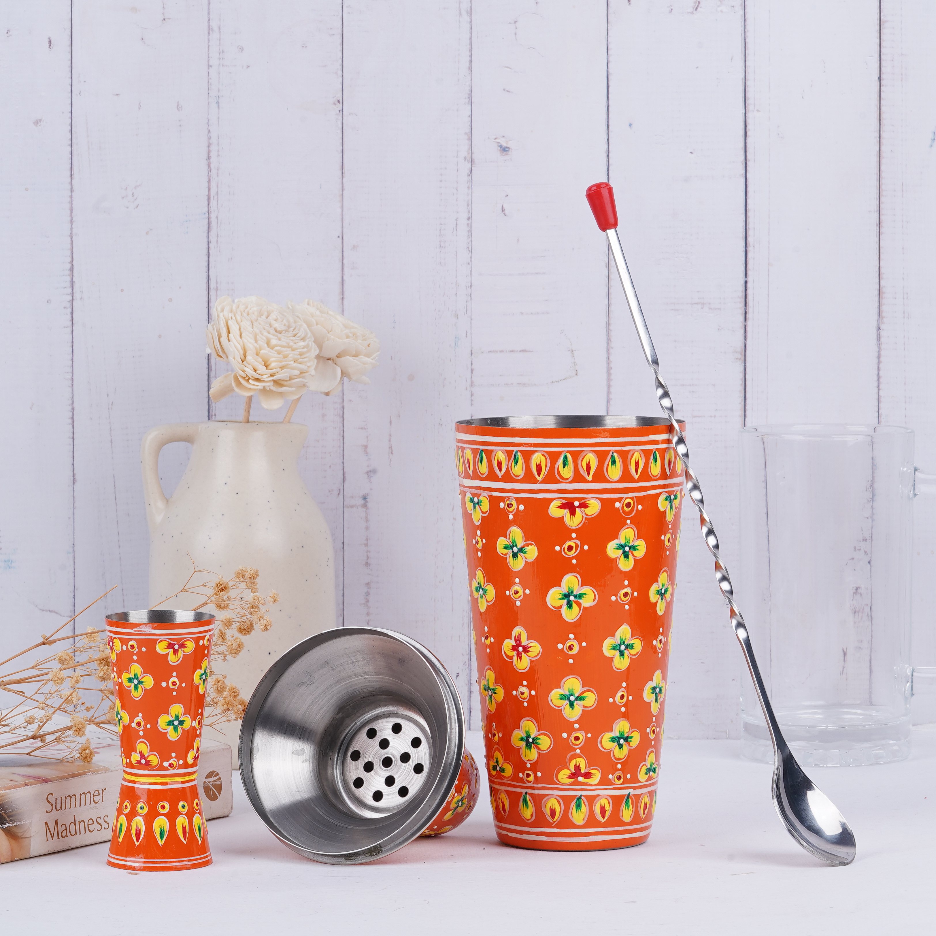 Hand Painted Cocktail Shaker Tangy Orange