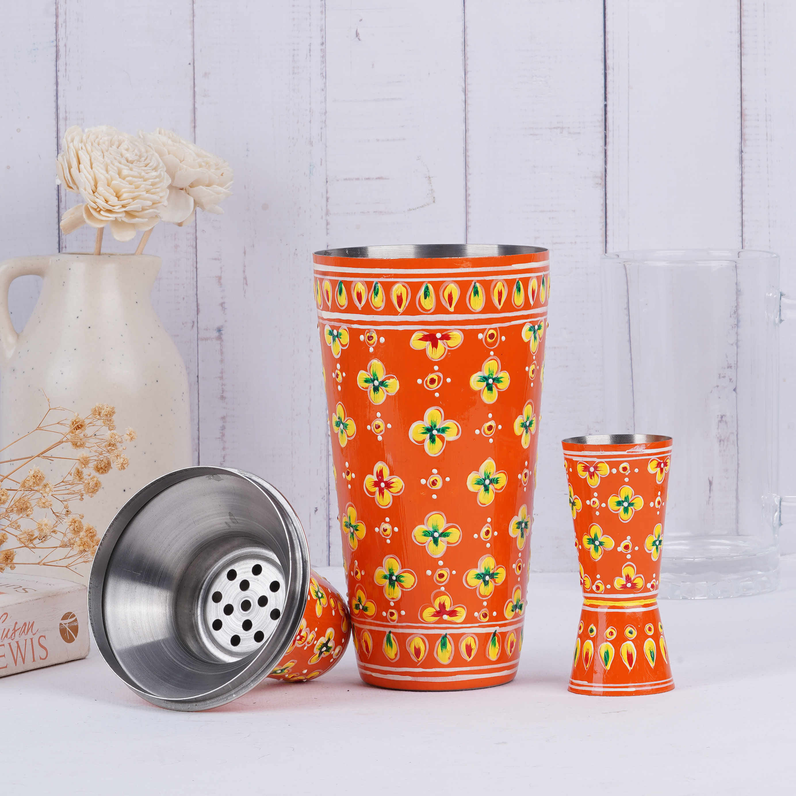 Hand Painted Cocktail Shaker Tangy Orange