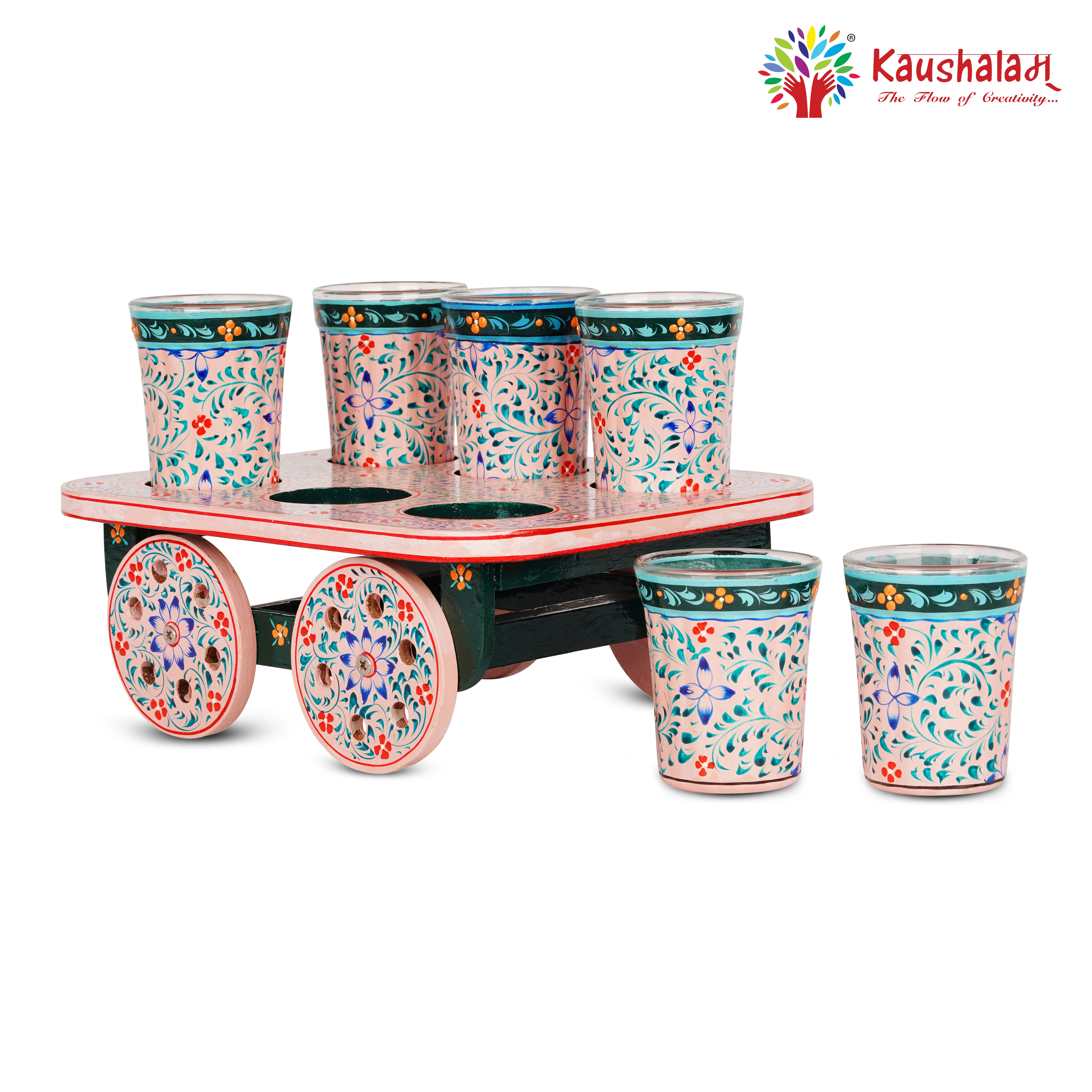 Hand Painted Tea Cart Set: The Delicate Pink Hand Painted Tea Cart Set: The Delicate Pink