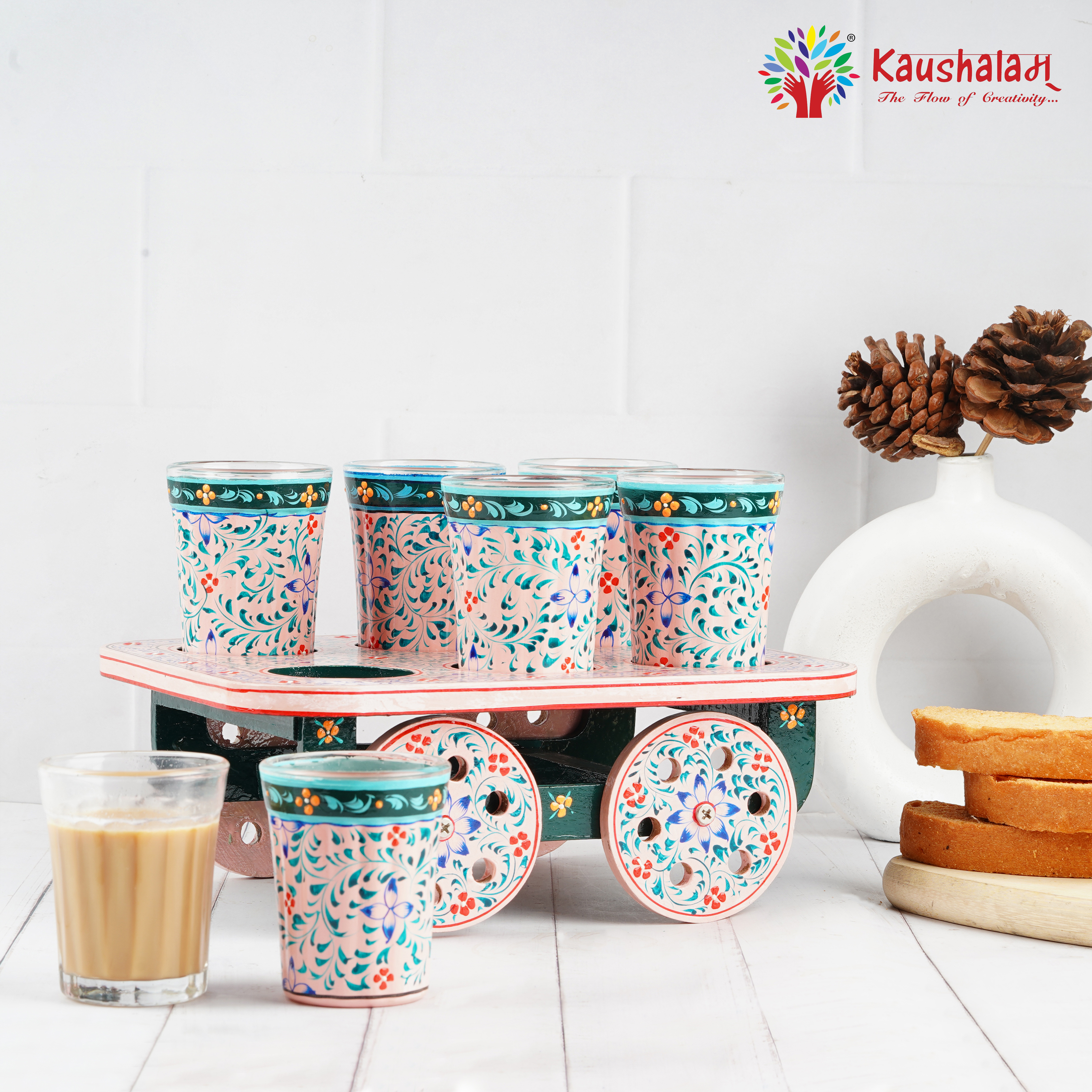 Hand Painted Tea Cart Set: The Delicate Pink Hand Painted Tea Cart Set: The Delicate Pink