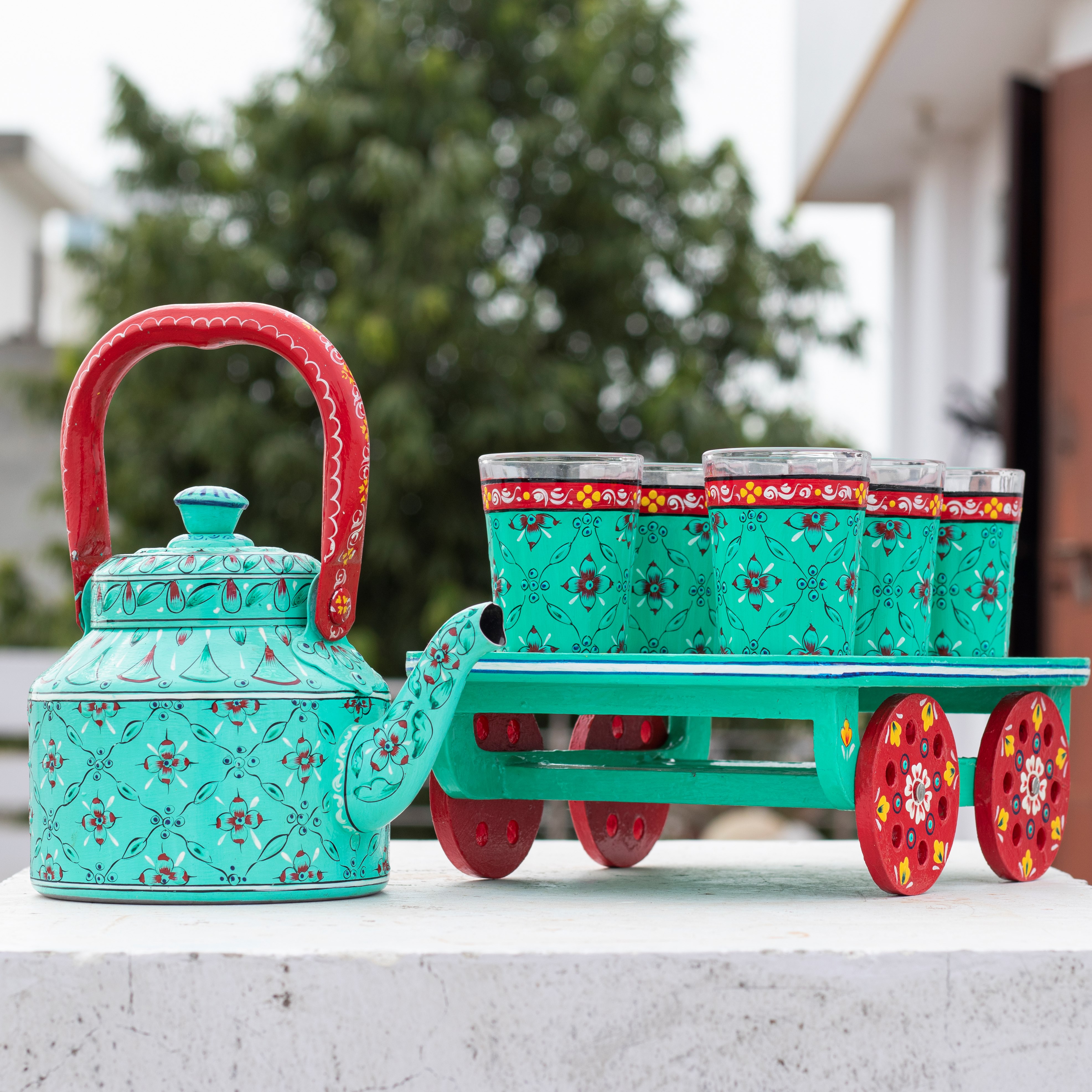 Hand Painted Tea Cart Set: Shimmer Hand Painted Tea Cart Set: Shimmer