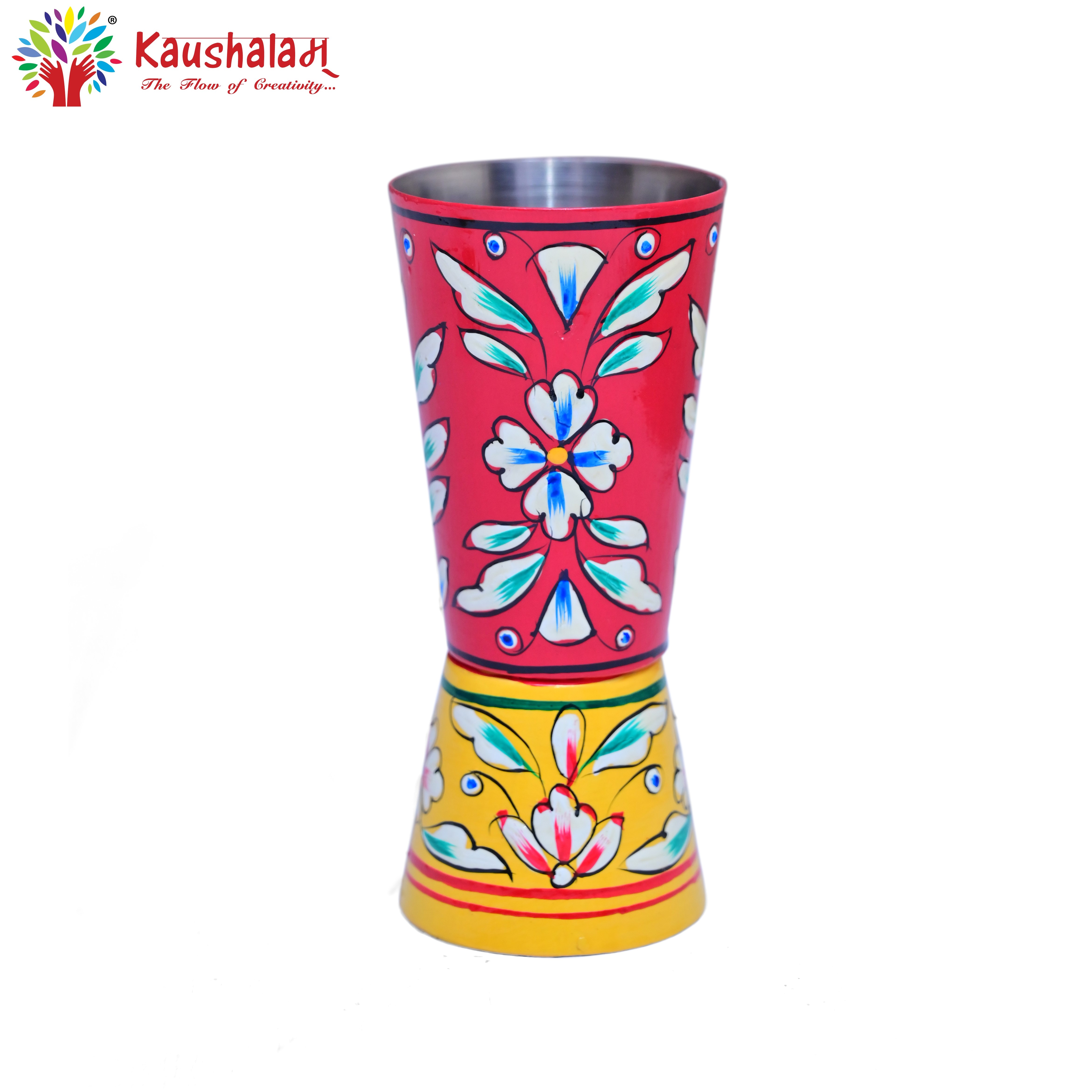 Hand Painted Jigger: Sprit Measure, Peg Measure: Red & Yellow Peg