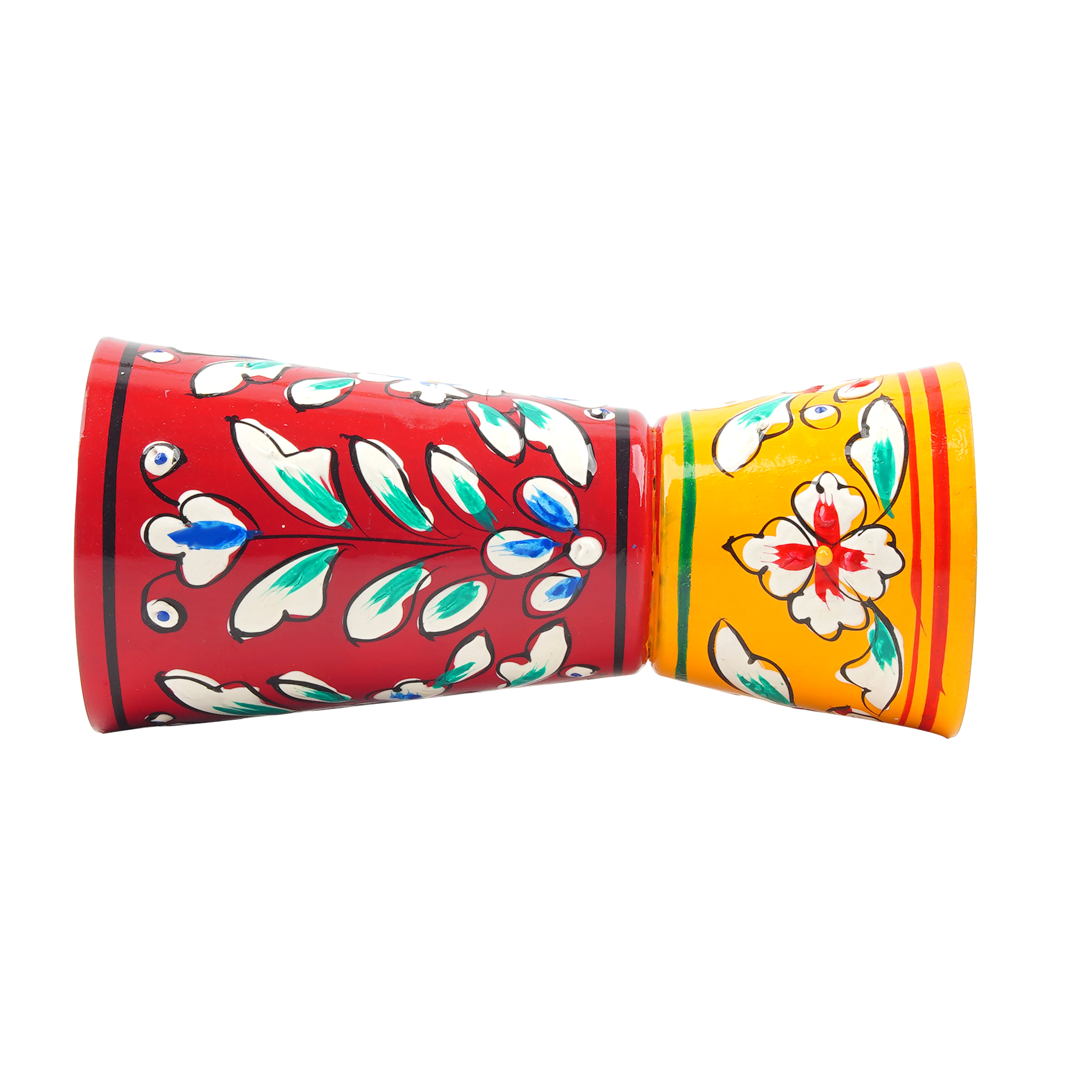 Hand Painted Jigger: Sprit Measure, Peg Measure: Red & Yellow Peg