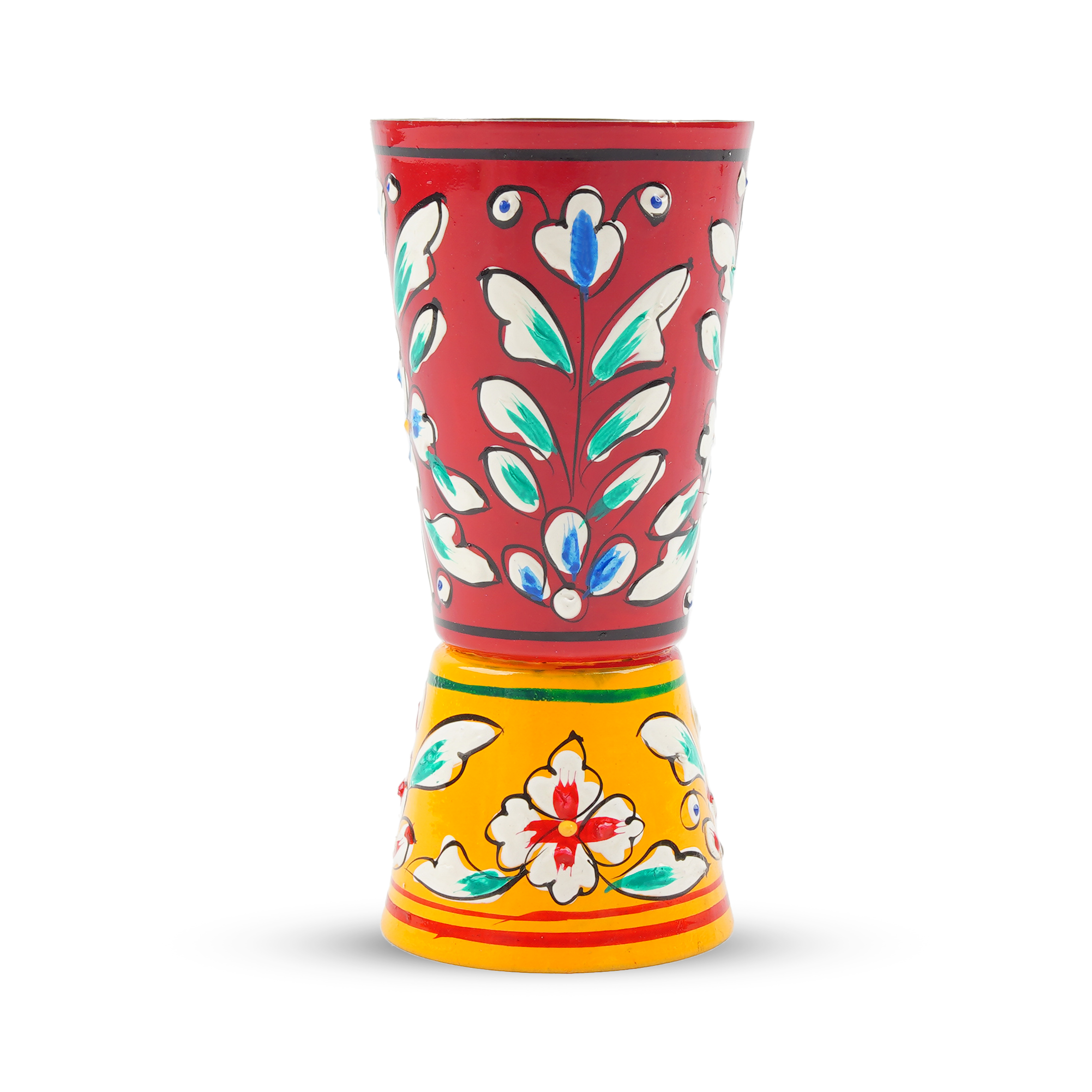 Hand Painted Jigger: Sprit Measure, Peg Measure: Red & Yellow Peg