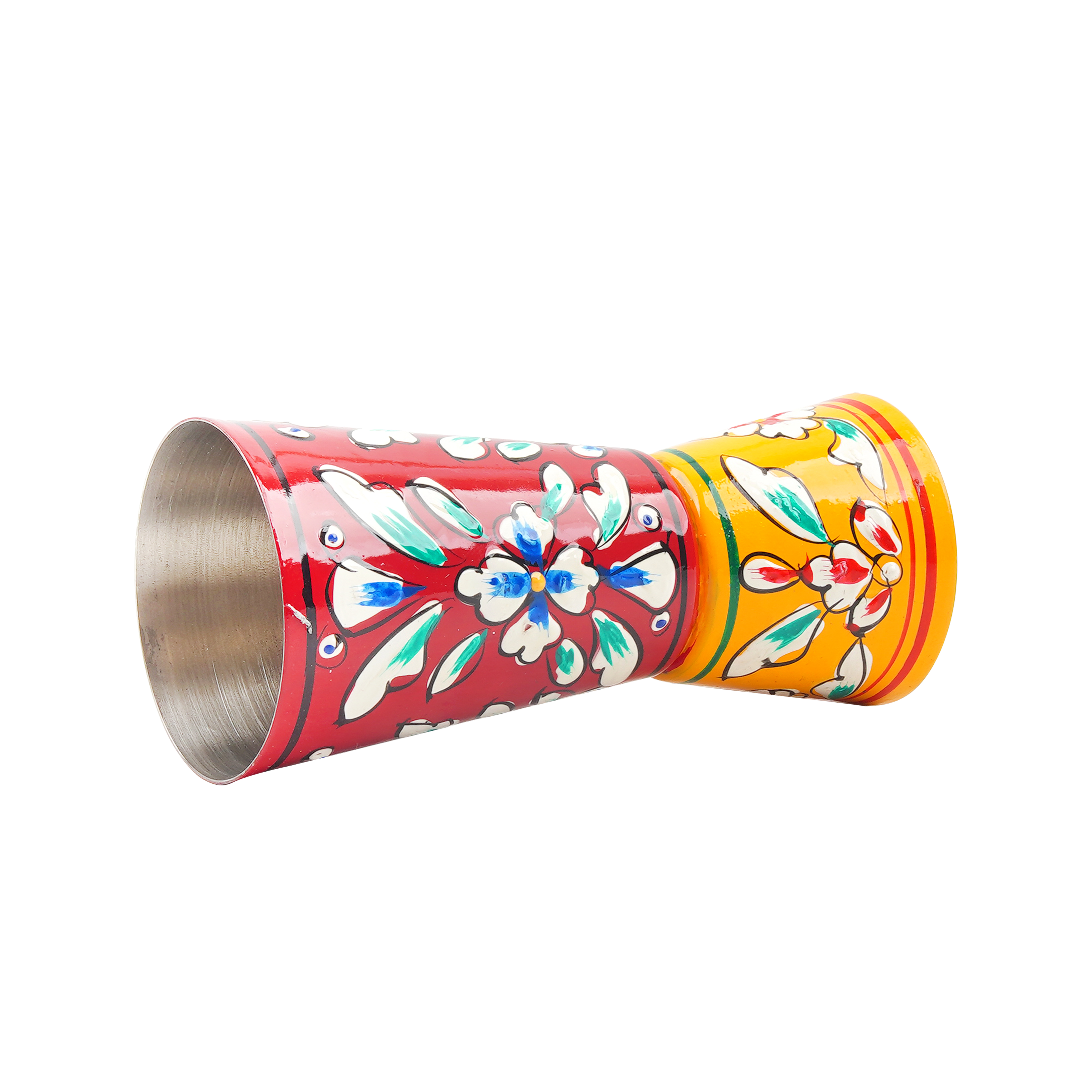 Hand Painted Jigger: Sprit Measure, Peg Measure: Red & Yellow Peg