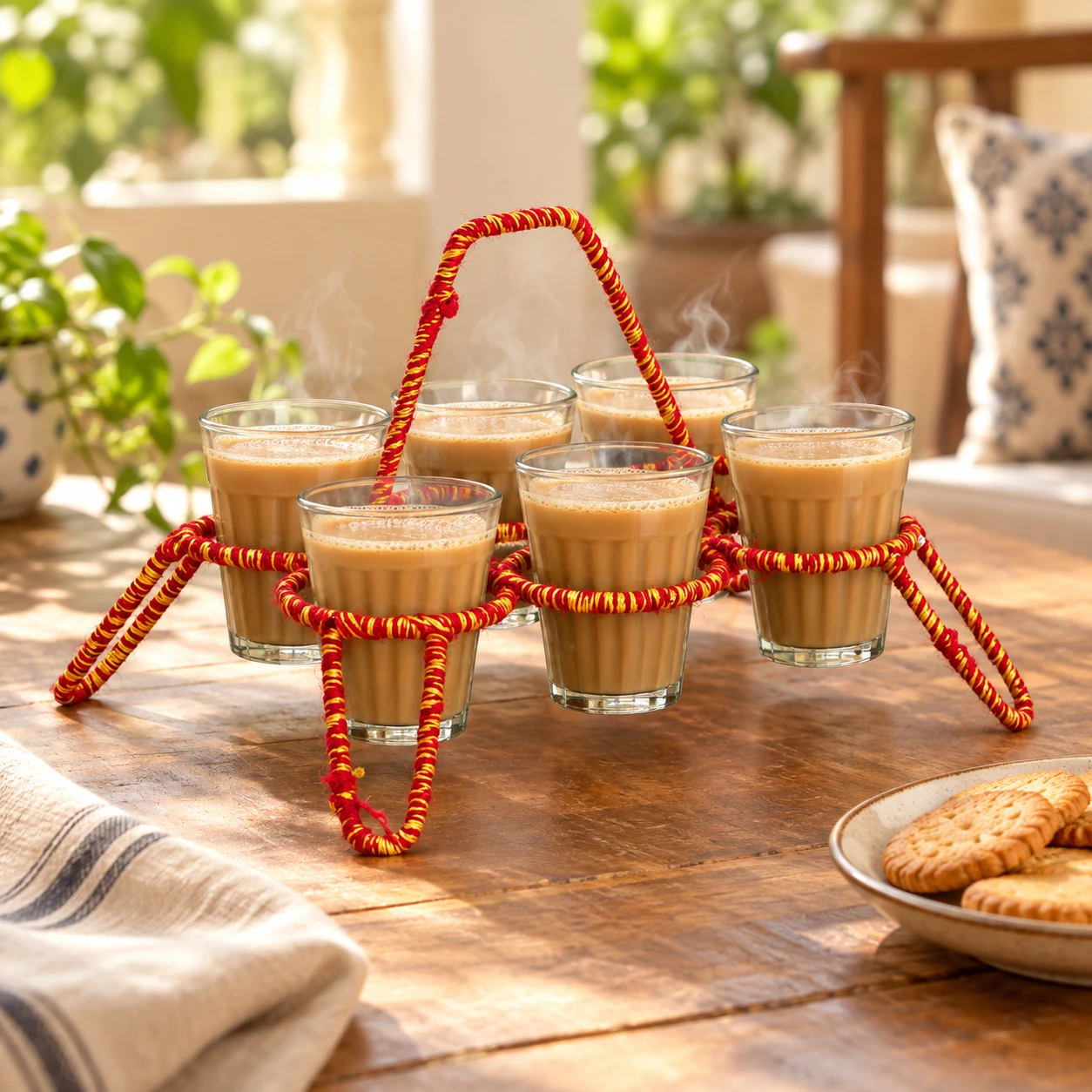 Tea Glass Holder |  Red & Yellow