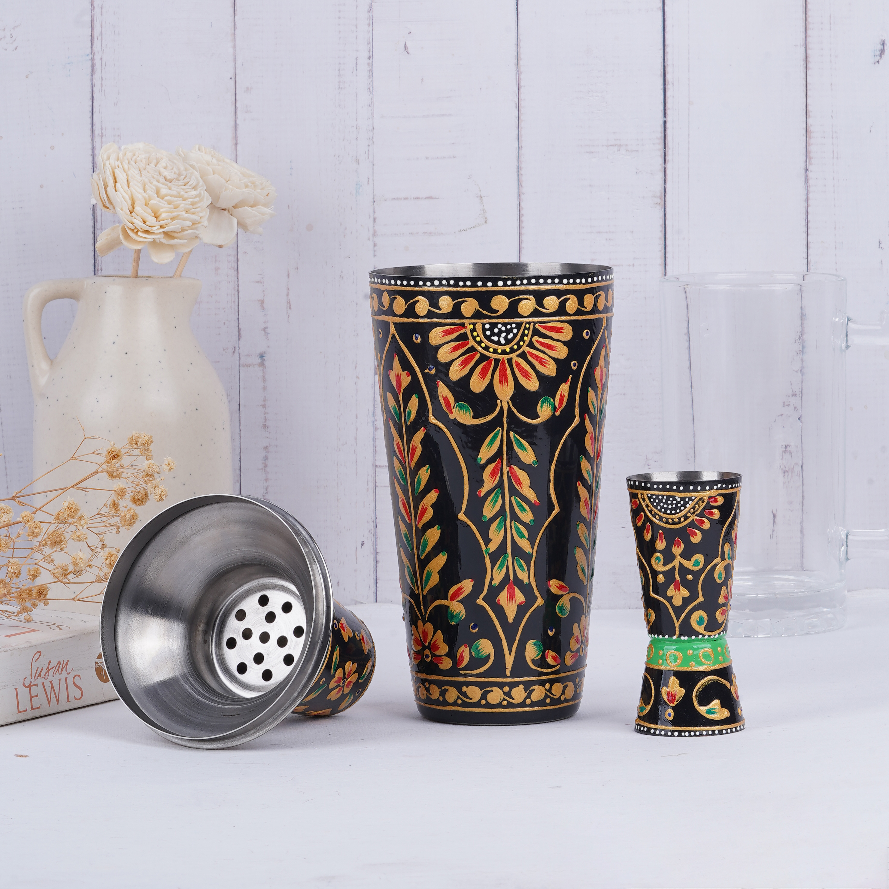 Hand Painted Cocktail Shaker : Black Magic