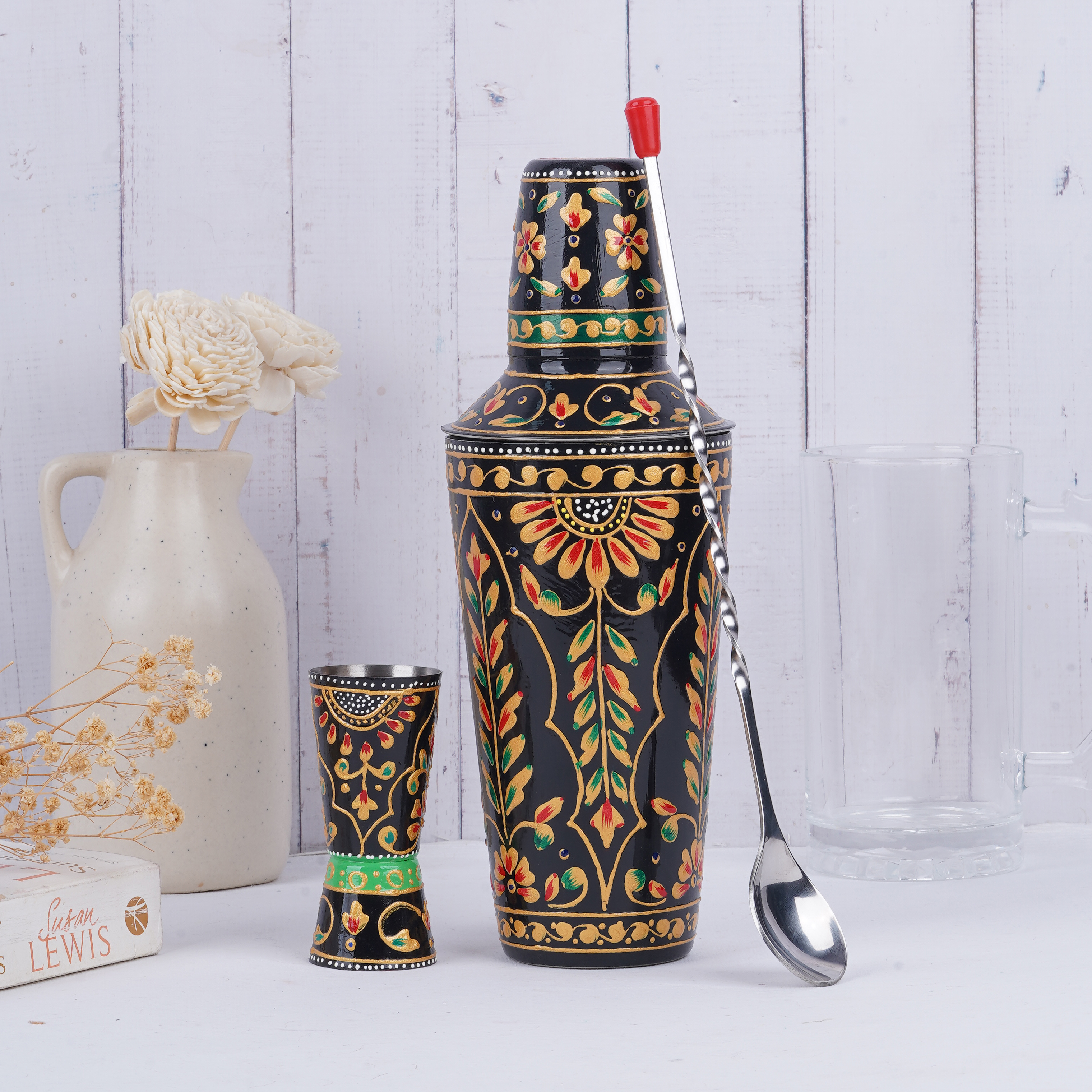 Hand Painted Cocktail Shaker : Black Magic