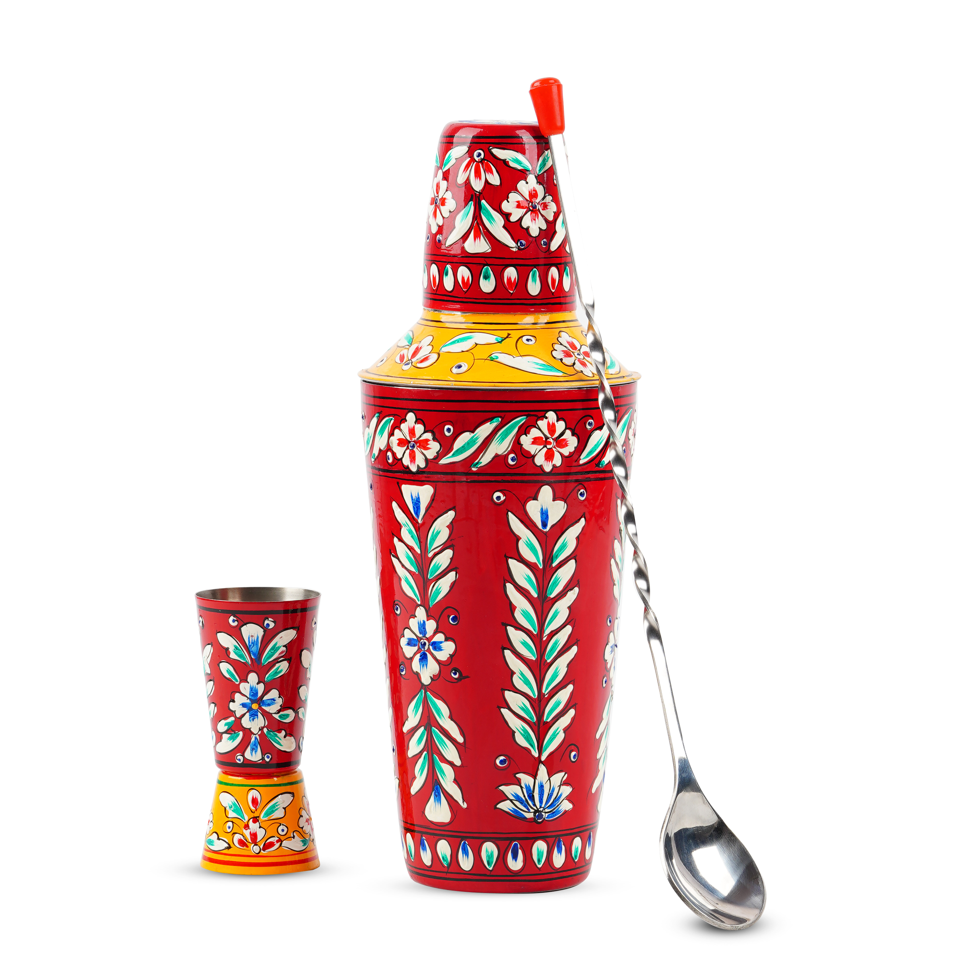 Hand Painted Cocktail Shaker : Red & Yellow