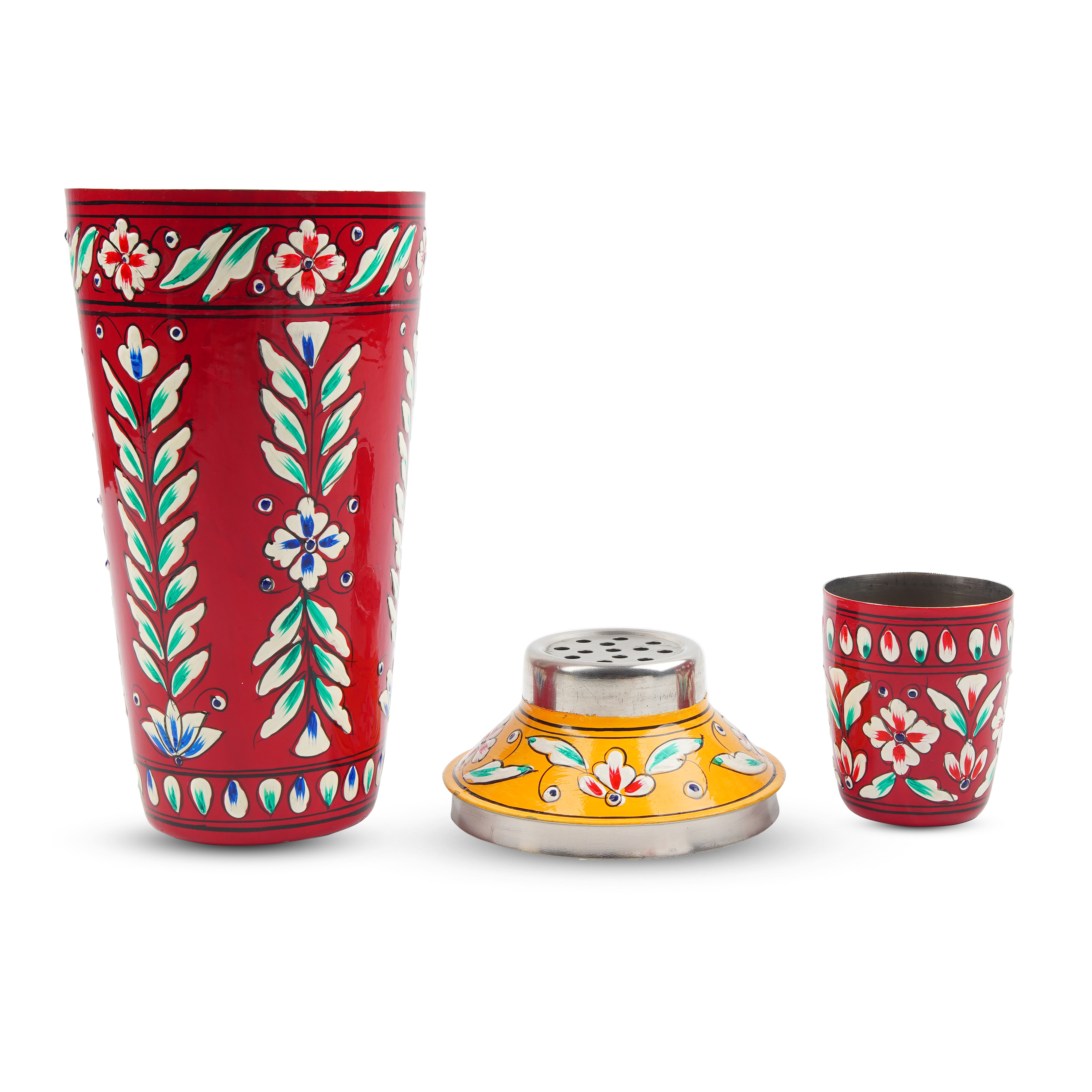 Hand Painted Cocktail Shaker : Red & Yellow