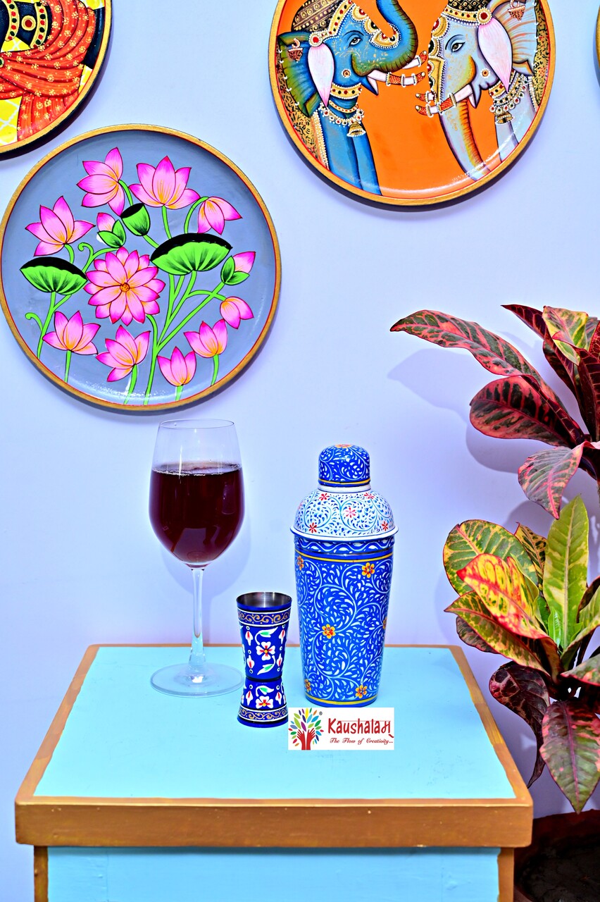 Hand Painted Jigger: Sprit Measure, Peg Measure: Blue Peg