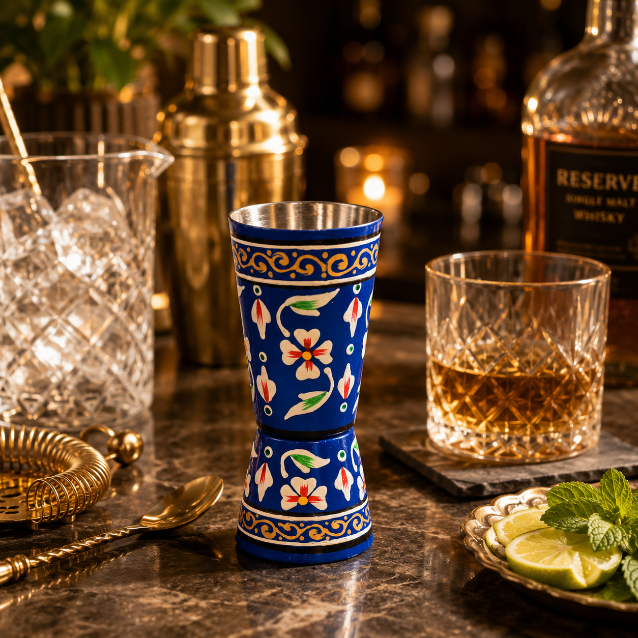 Hand Painted Jigger: Sprit Measure, Peg Measure: Blue Peg
