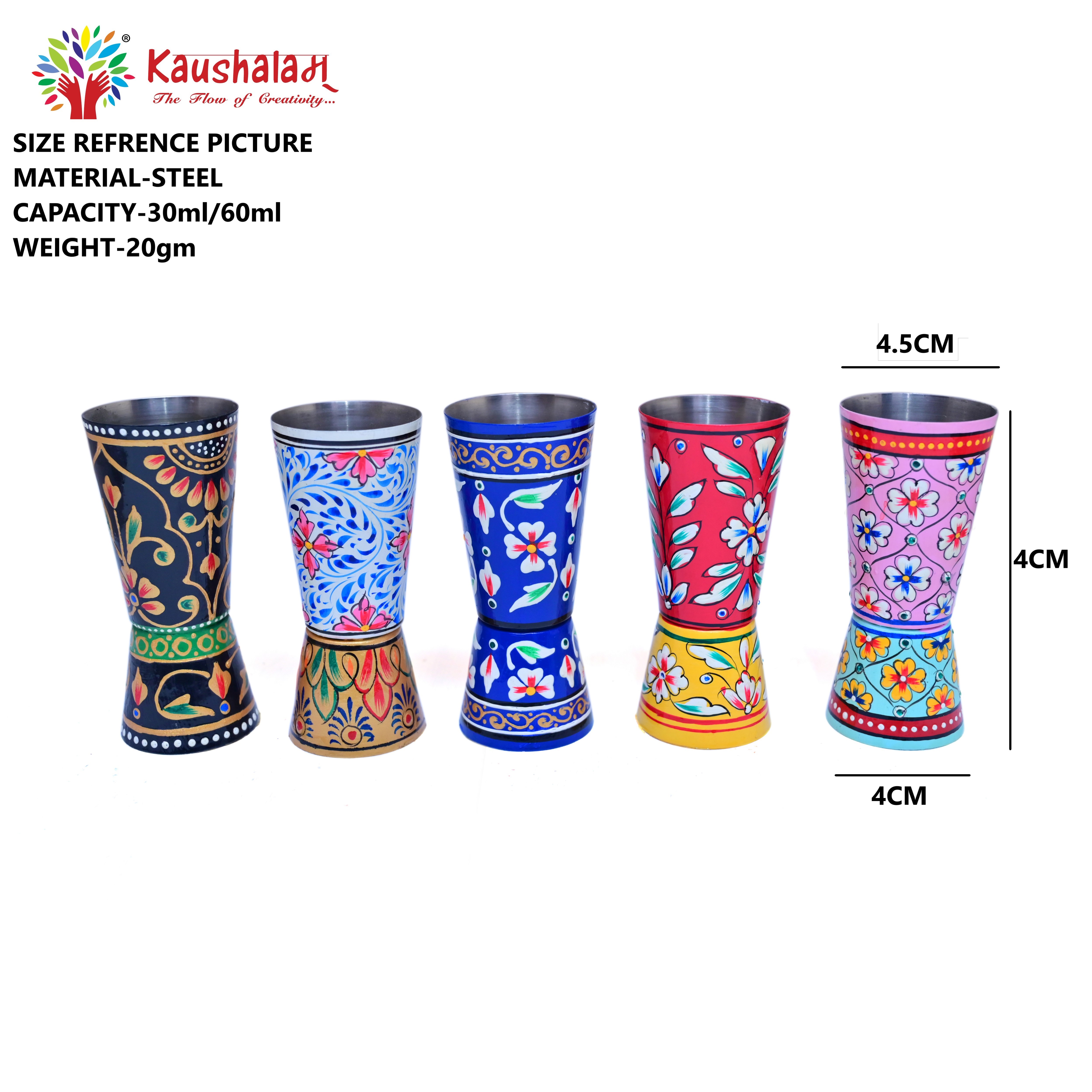 Hand Painted Jigger: Sprit Measure, Peg Measure: Set 5 Mix Color Pegs