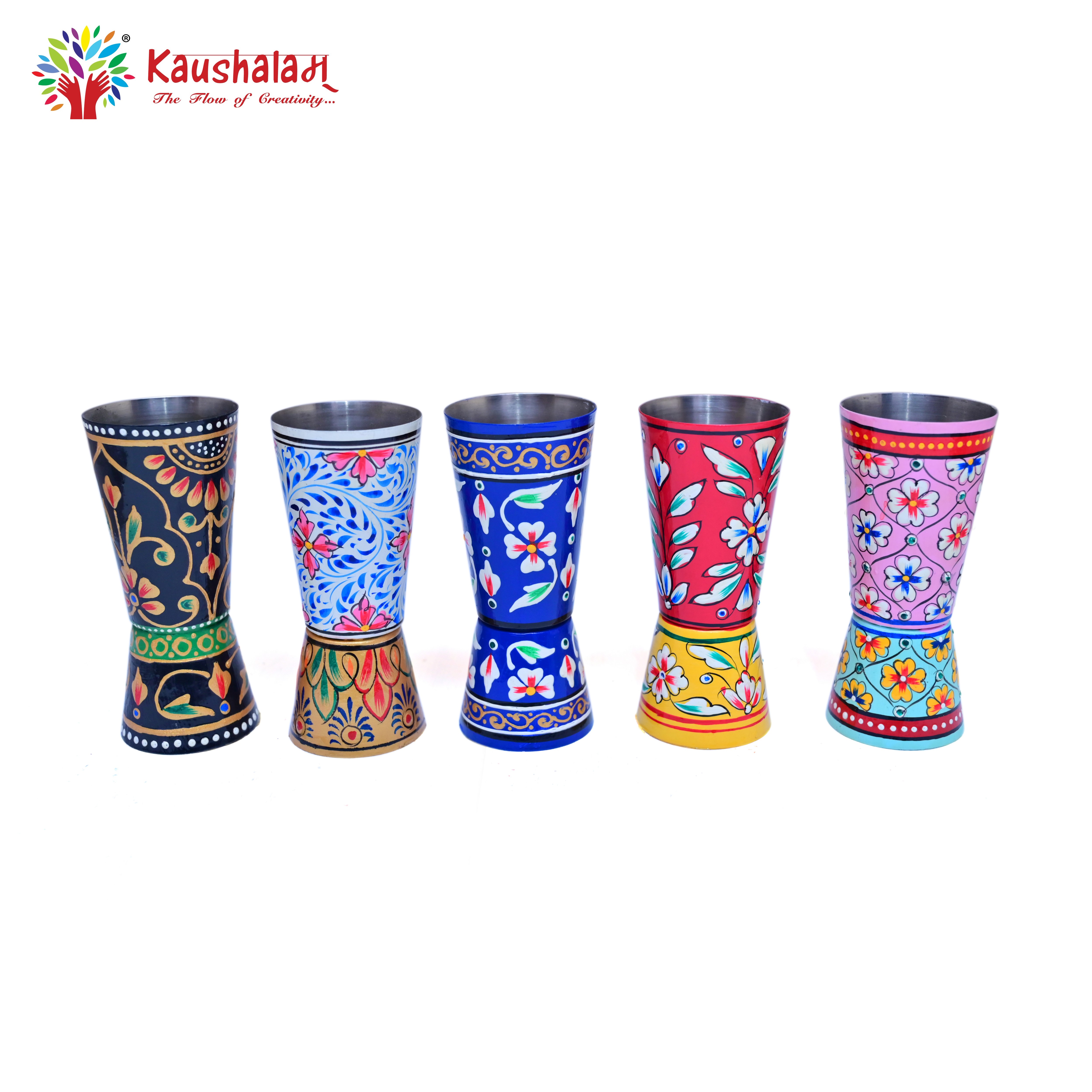 Hand Painted Jigger: Sprit Measure, Peg Measure: Set 5 Mix Color Pegs