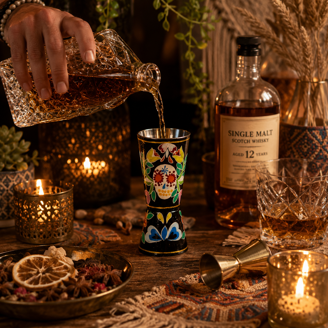 Hand Painted Jigger: Sprit Measure, Peg Measure: Skull Peg