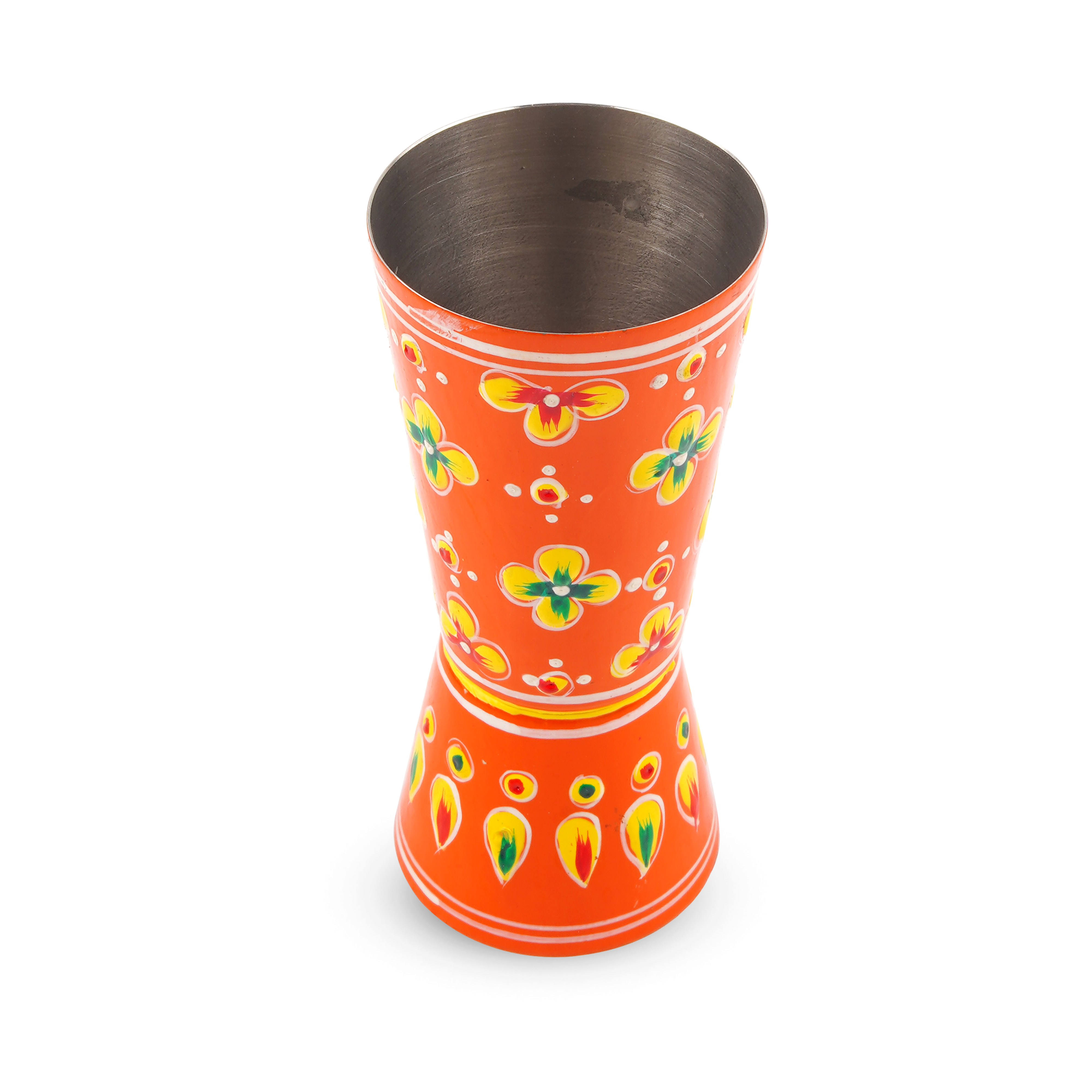 Hand Painted Jigger: Sprit Measure, Peg Measure: Orange