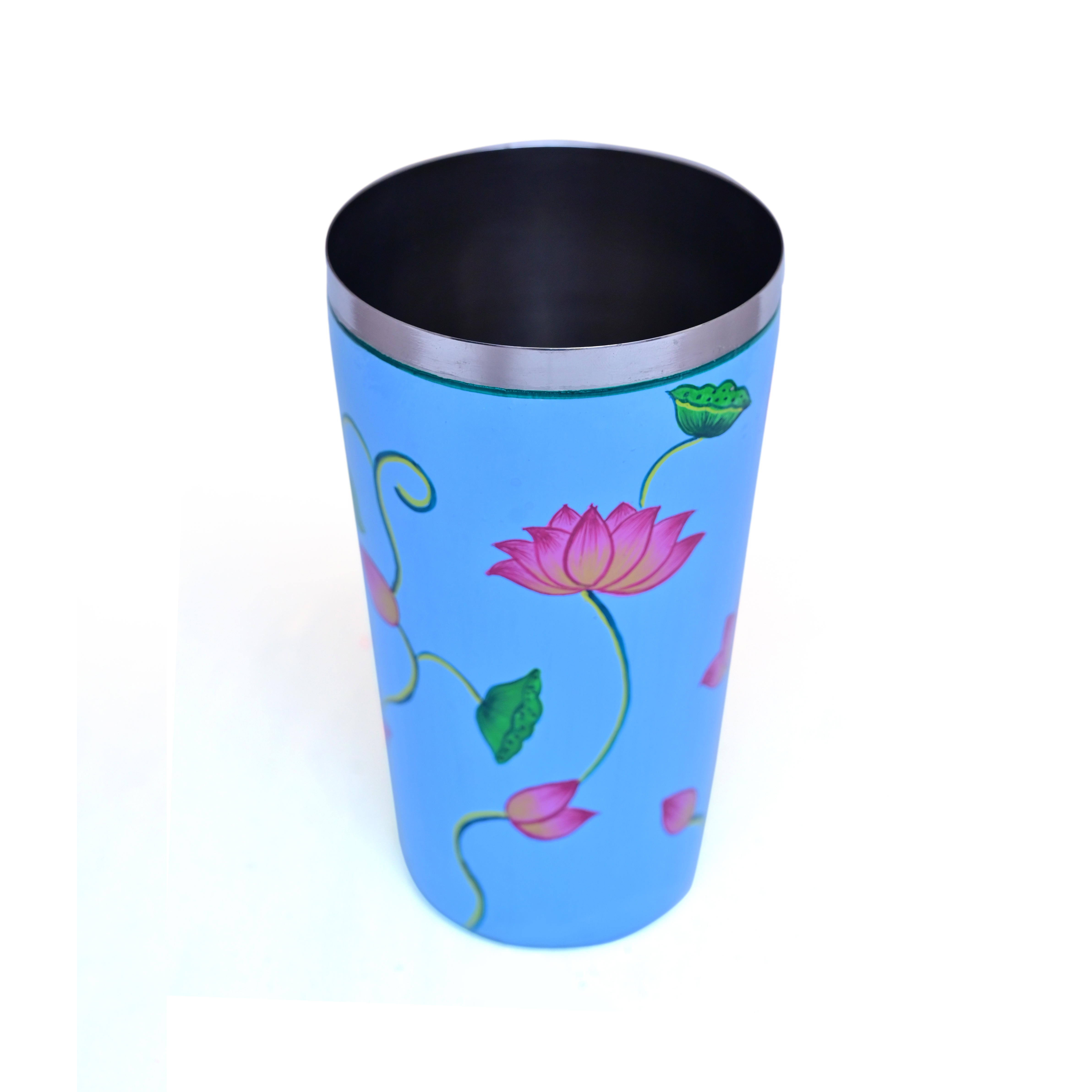 Hand Painted Tumbler- Steel Glass, Tall lassi glasses, 600 ml