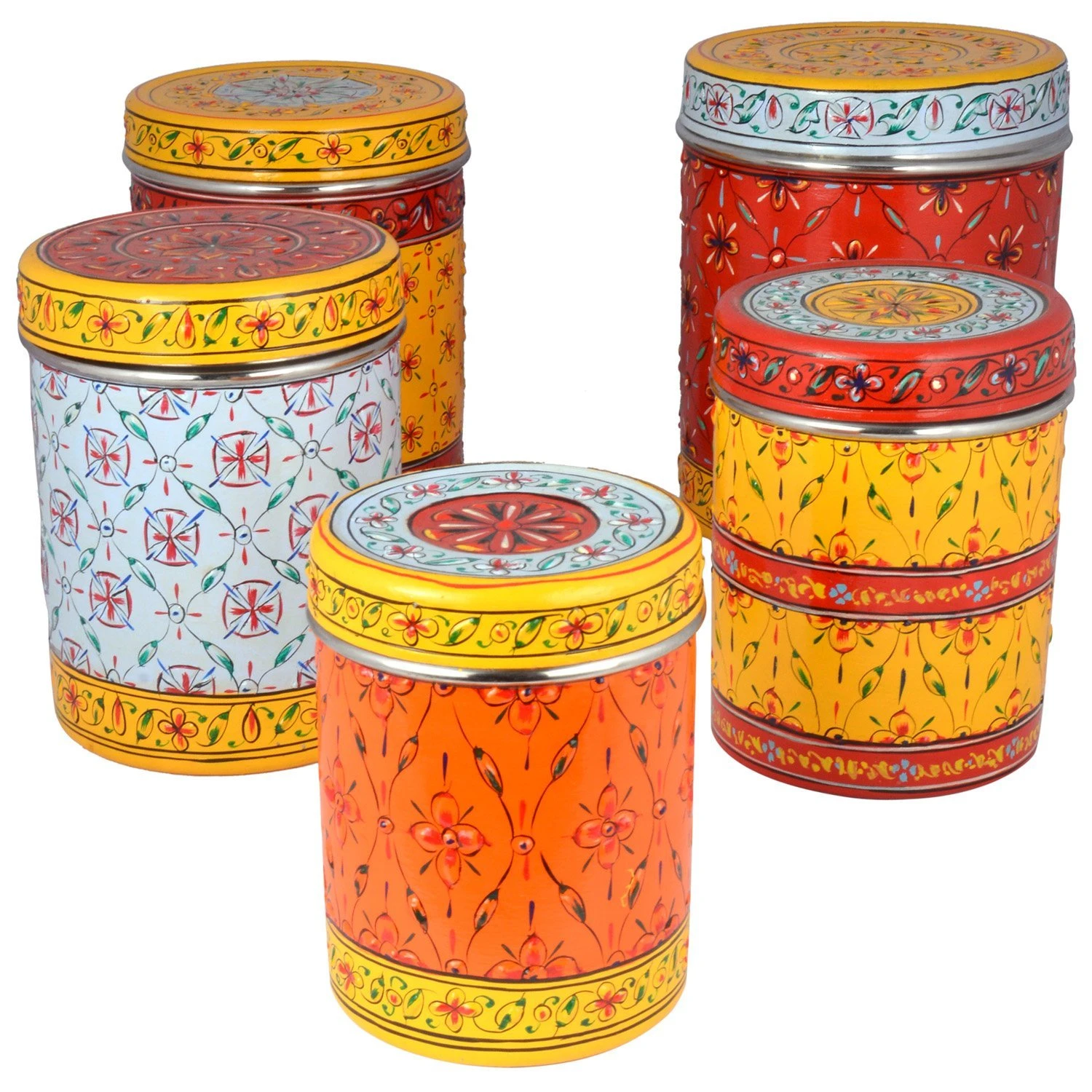 RANGREZ – Hand-Painted Stainless Steel Canister Set (Set of 5)