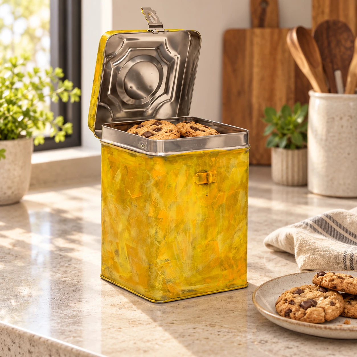 Hand Painted Canister | Rustic Yellow | Peepa Flour Tin