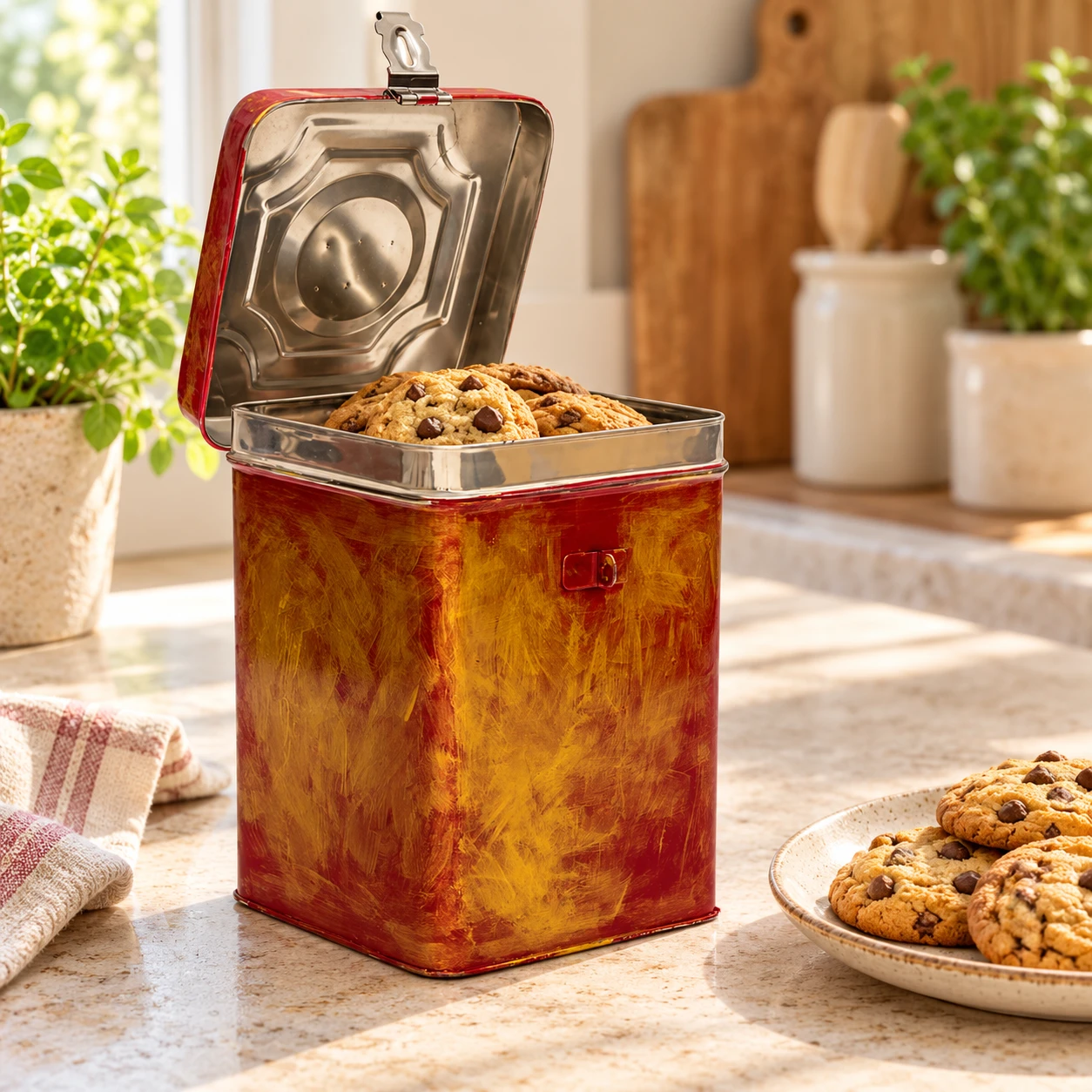 Hand Painted  Canister | Rustic Red Peepa | Aata Tin