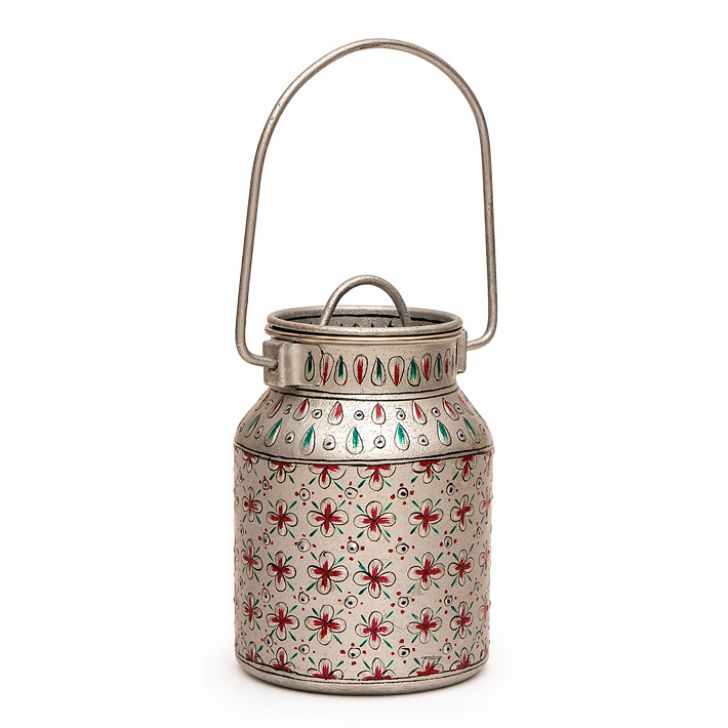 Hand Painted Milk Bucket | Silver Jar