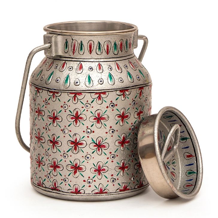 Hand Painted Milk Bucket | Silver Jar