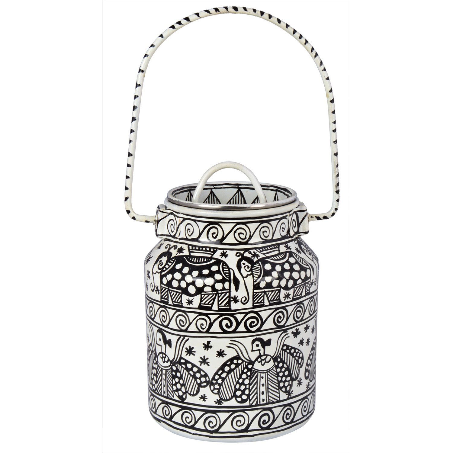 Folk Art Milk Bucket | White & Black