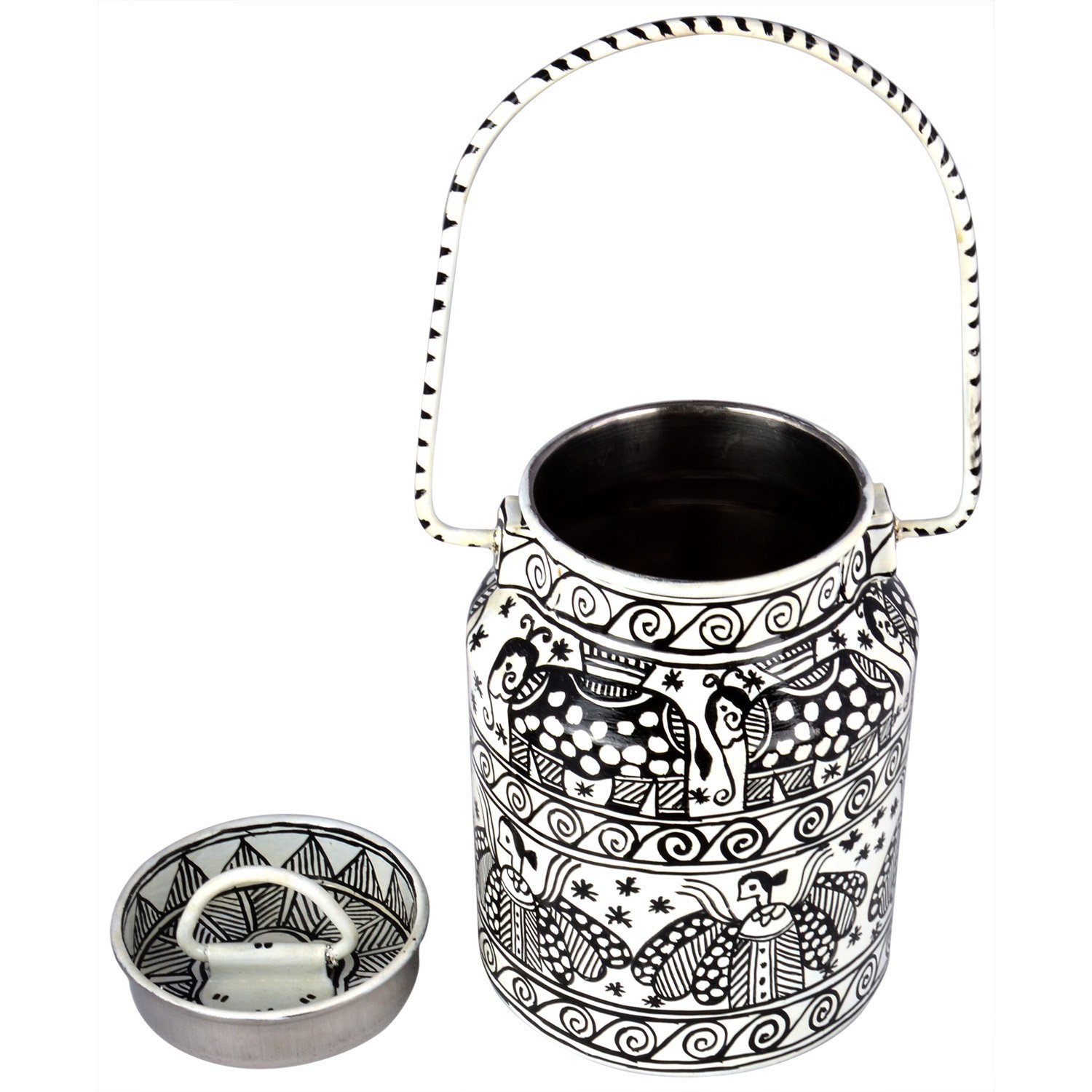 Folk Art Milk Bucket | White & Black