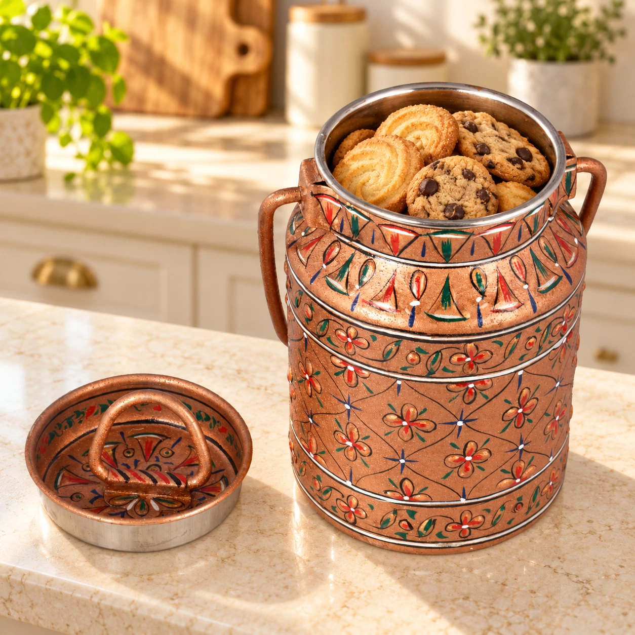 Hand Painted Milk Steel Bucket | Bronze Artistic Bucket