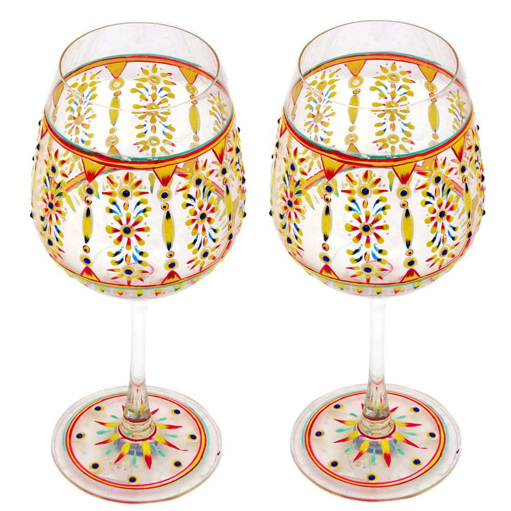 Hand Painted Wine Glass Set